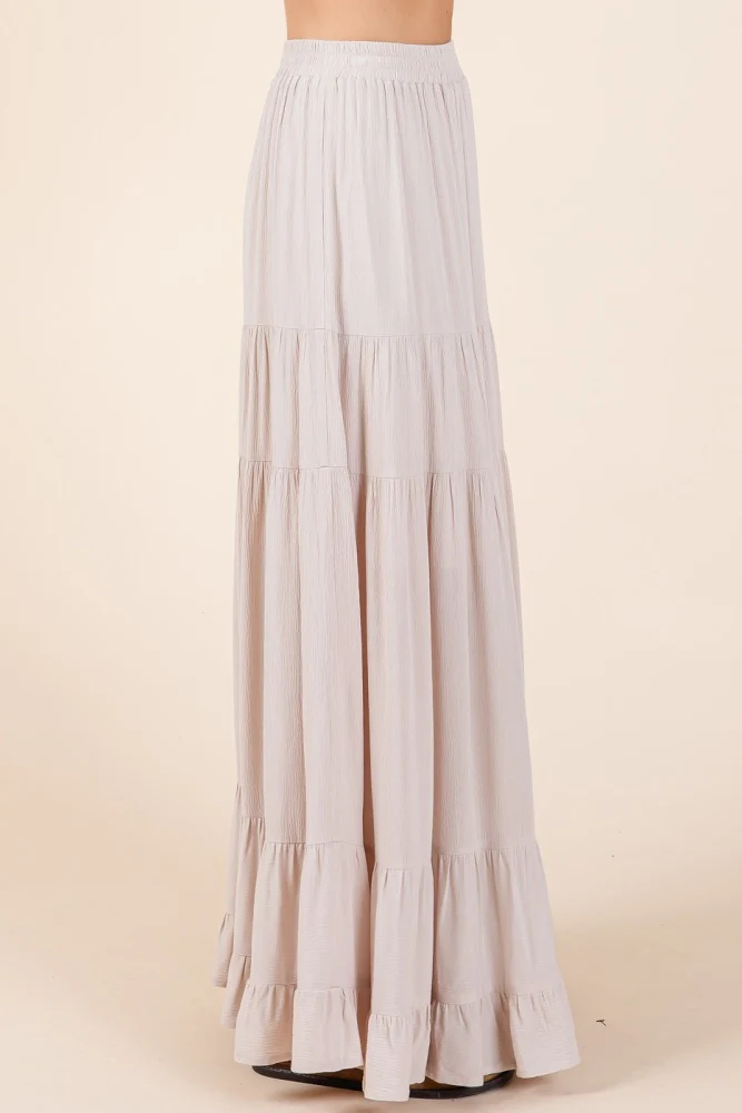 Cream Tiered Ruffle Hem Maxi Skirt - Image 3