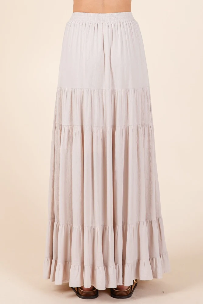 Cream Tiered Ruffle Hem Maxi Skirt - Image 4
