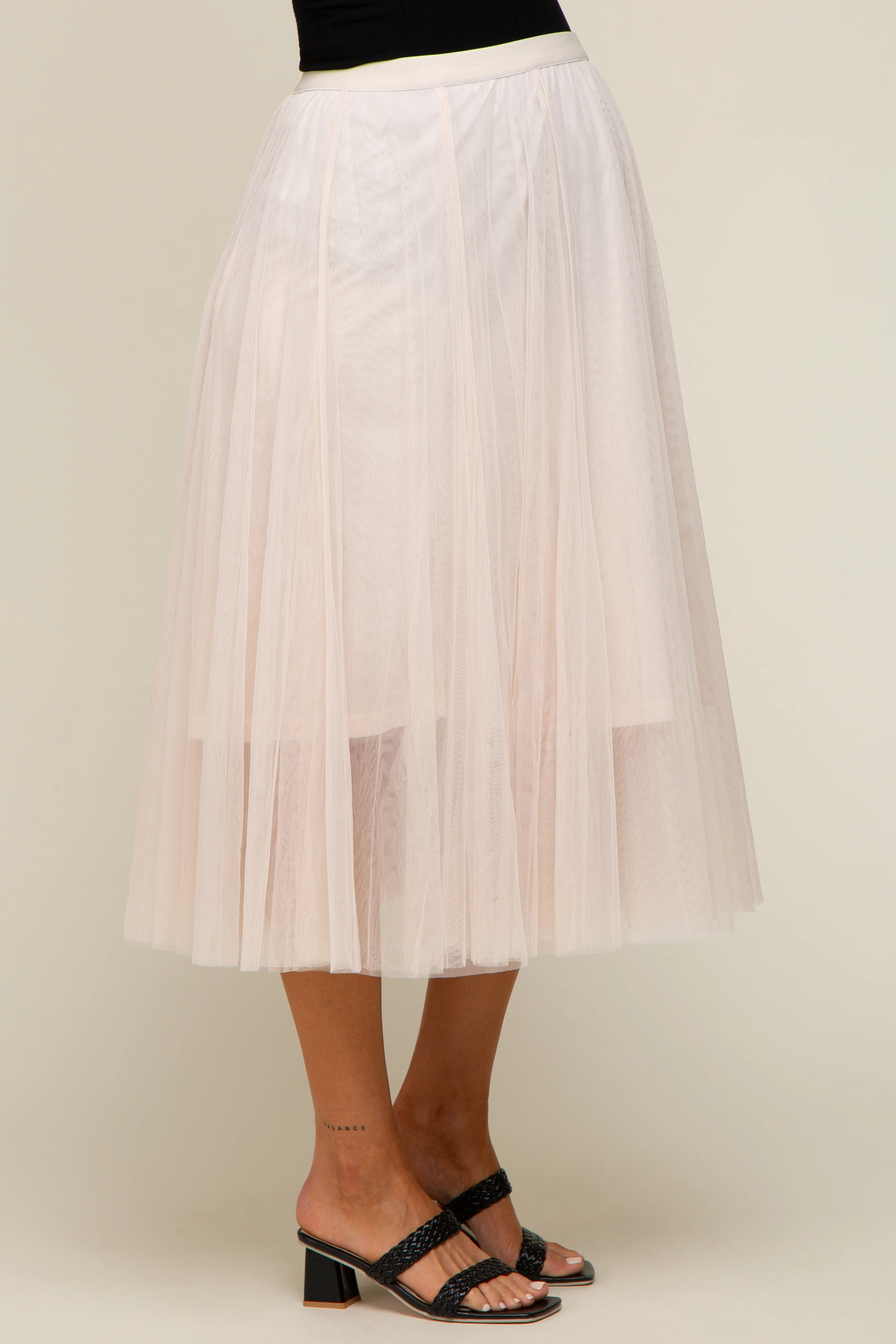 Cream Tulle Maternity Midi Skirt - Image 5