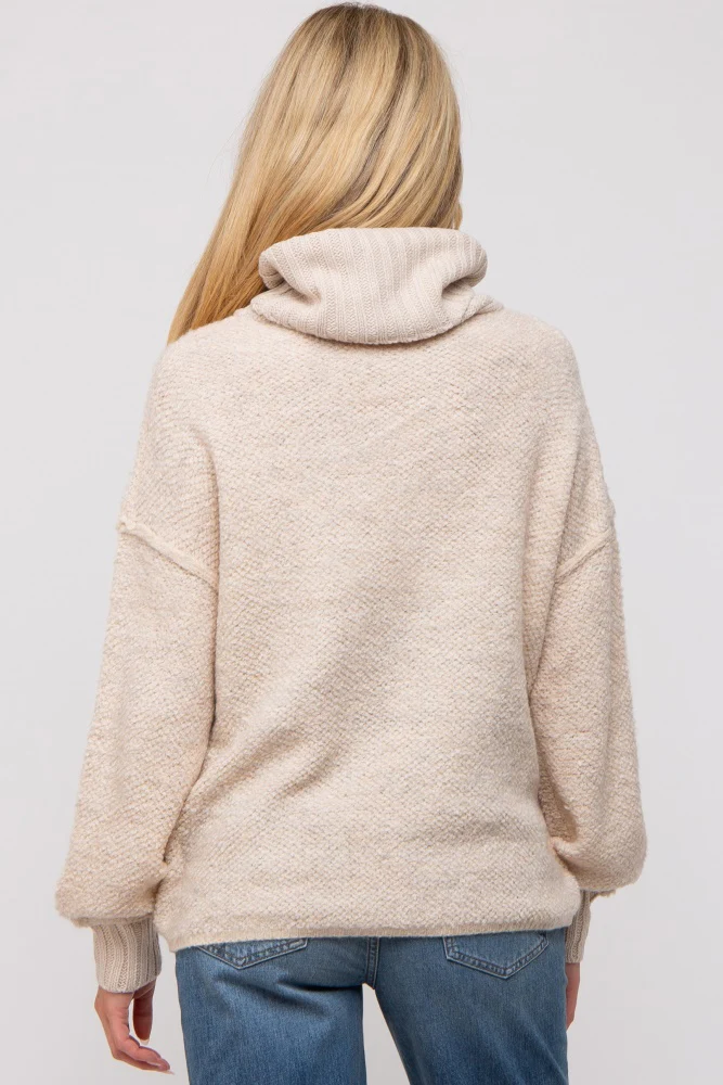 Cream Turtleneck Boucle Maternity Sweater - Image 3