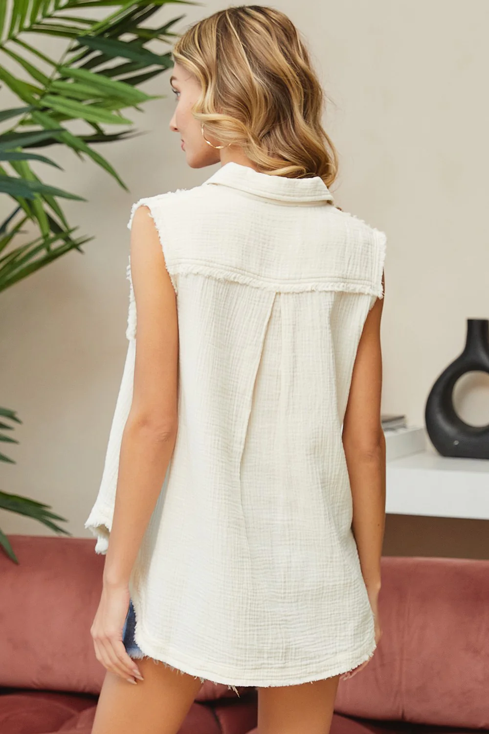 Cream Washed Cotton Gauze Shirt - Image 3