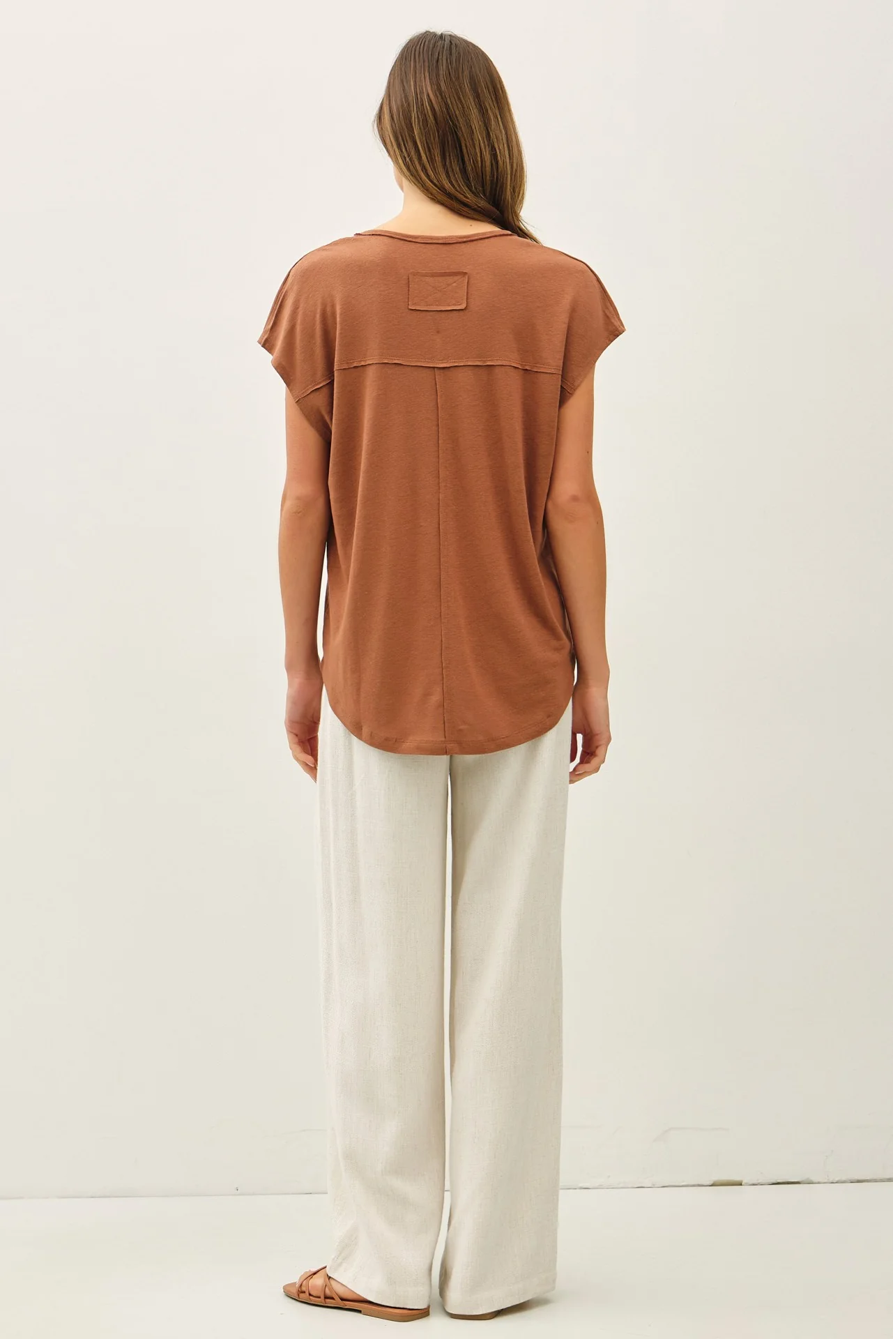 Dark Camel V-Neck Top - Image 3