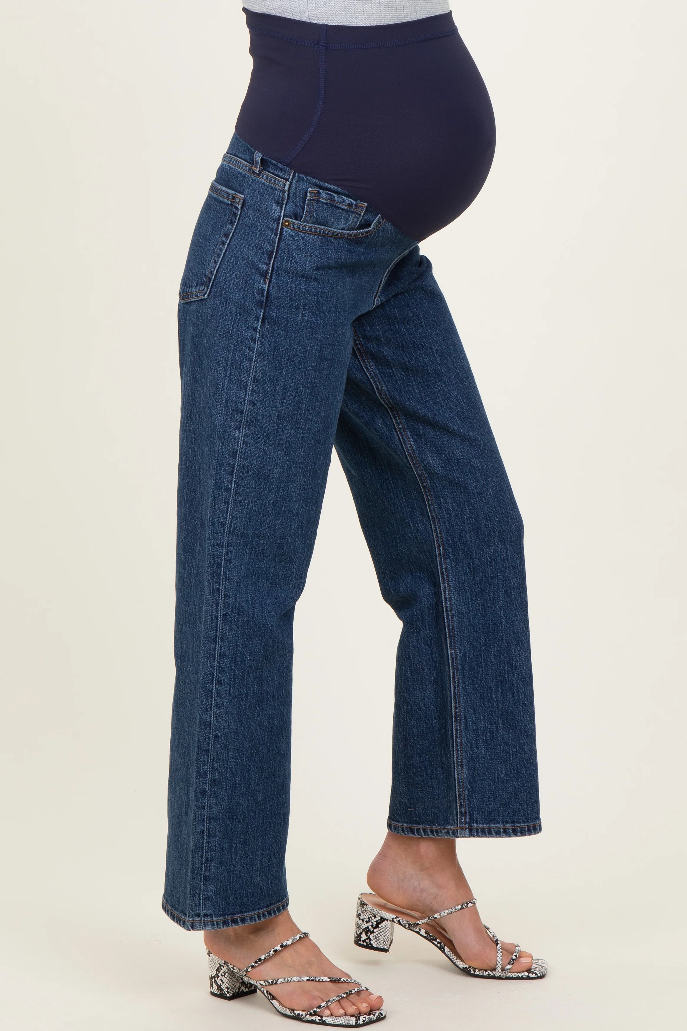 Dark Denim Full Length Straight Maternity Jeans - Image 3