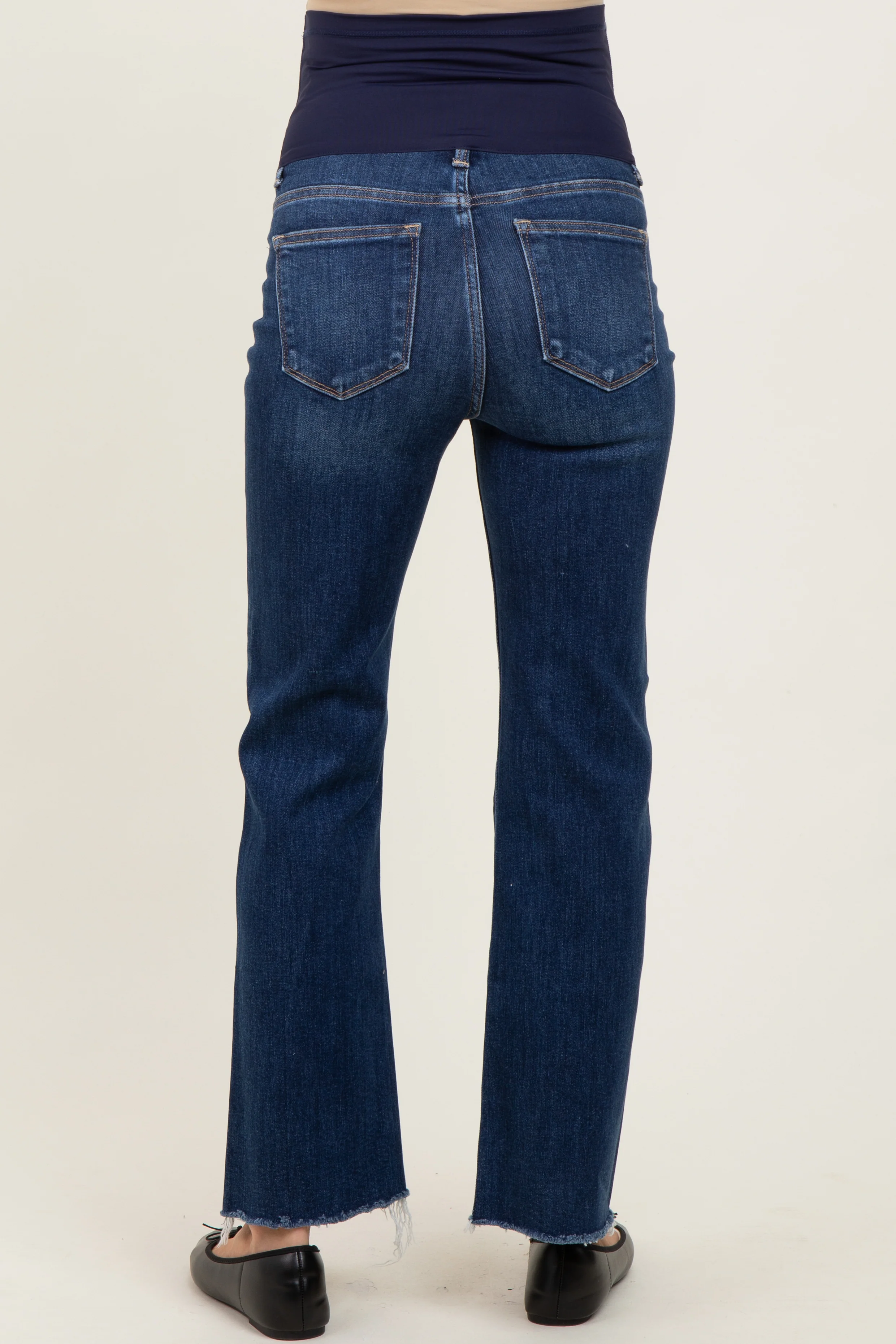 Dark High Rise Crop Straight Raw Cut Hem Maternity Jeans - Image 6