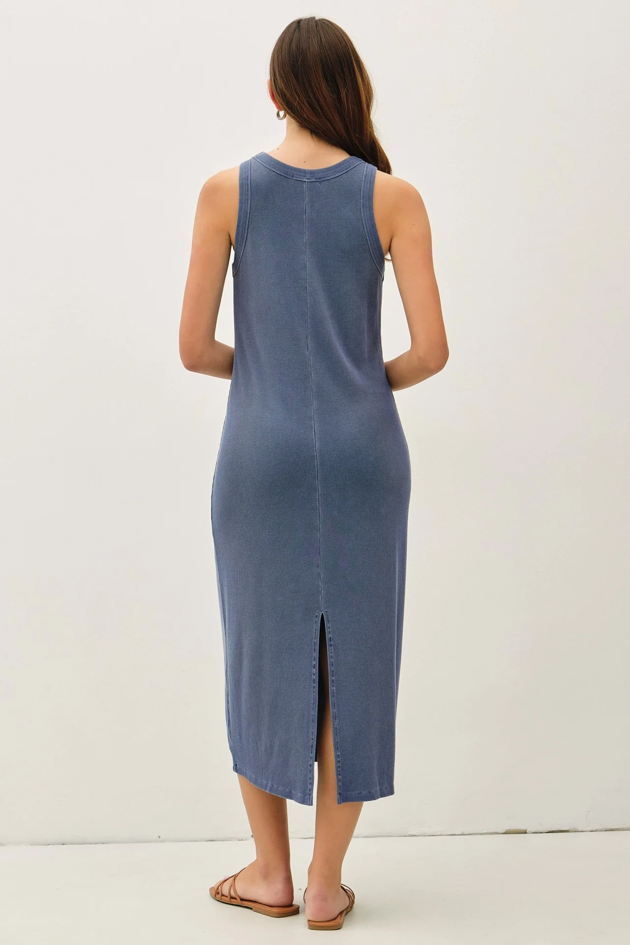 Dark Indigo Ribbed Midi Tank Dress - Image 3
