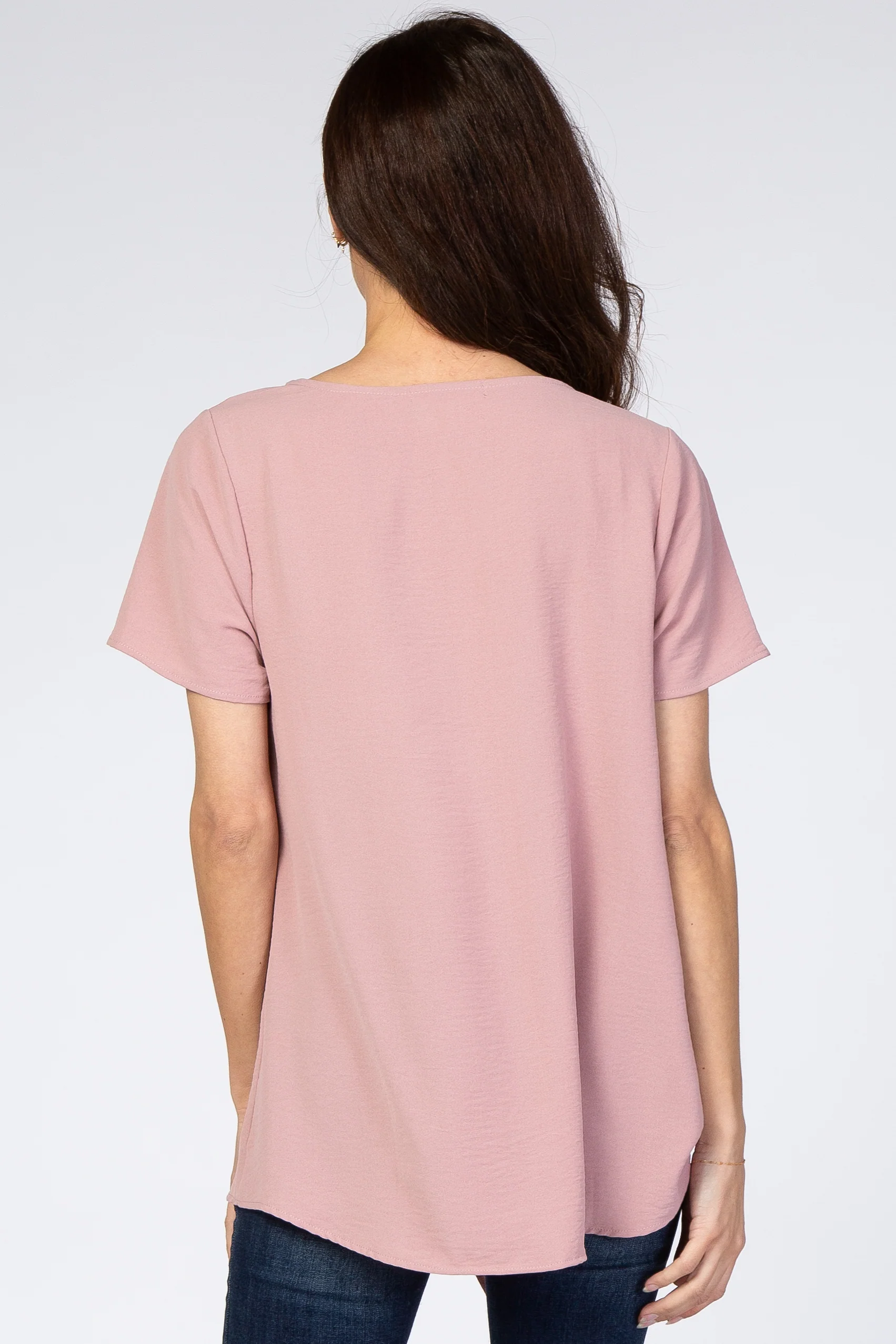Dark Mauve Button Tie Front Top - Image 3