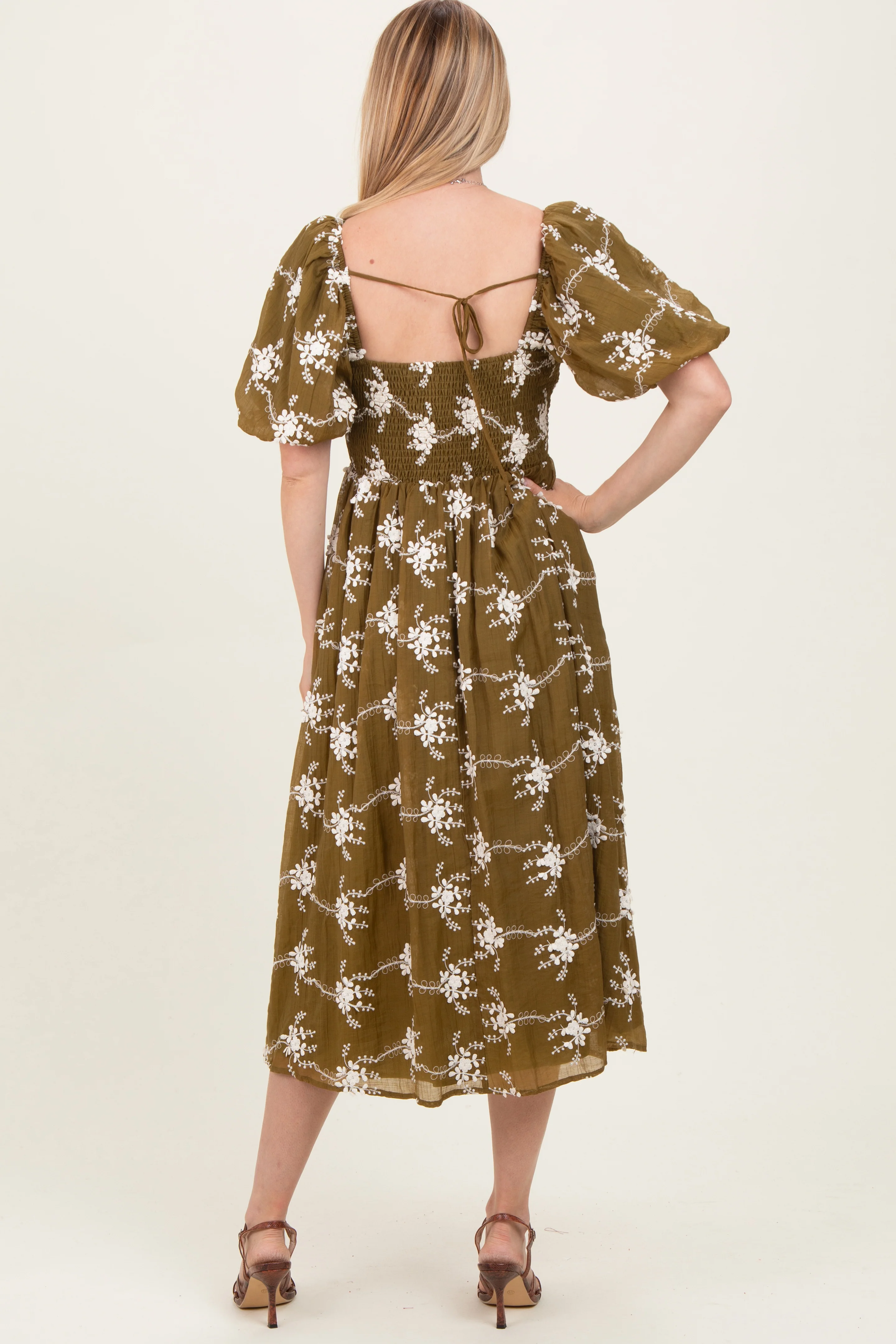 Dark Olive Textured Midi Dress - Image 4