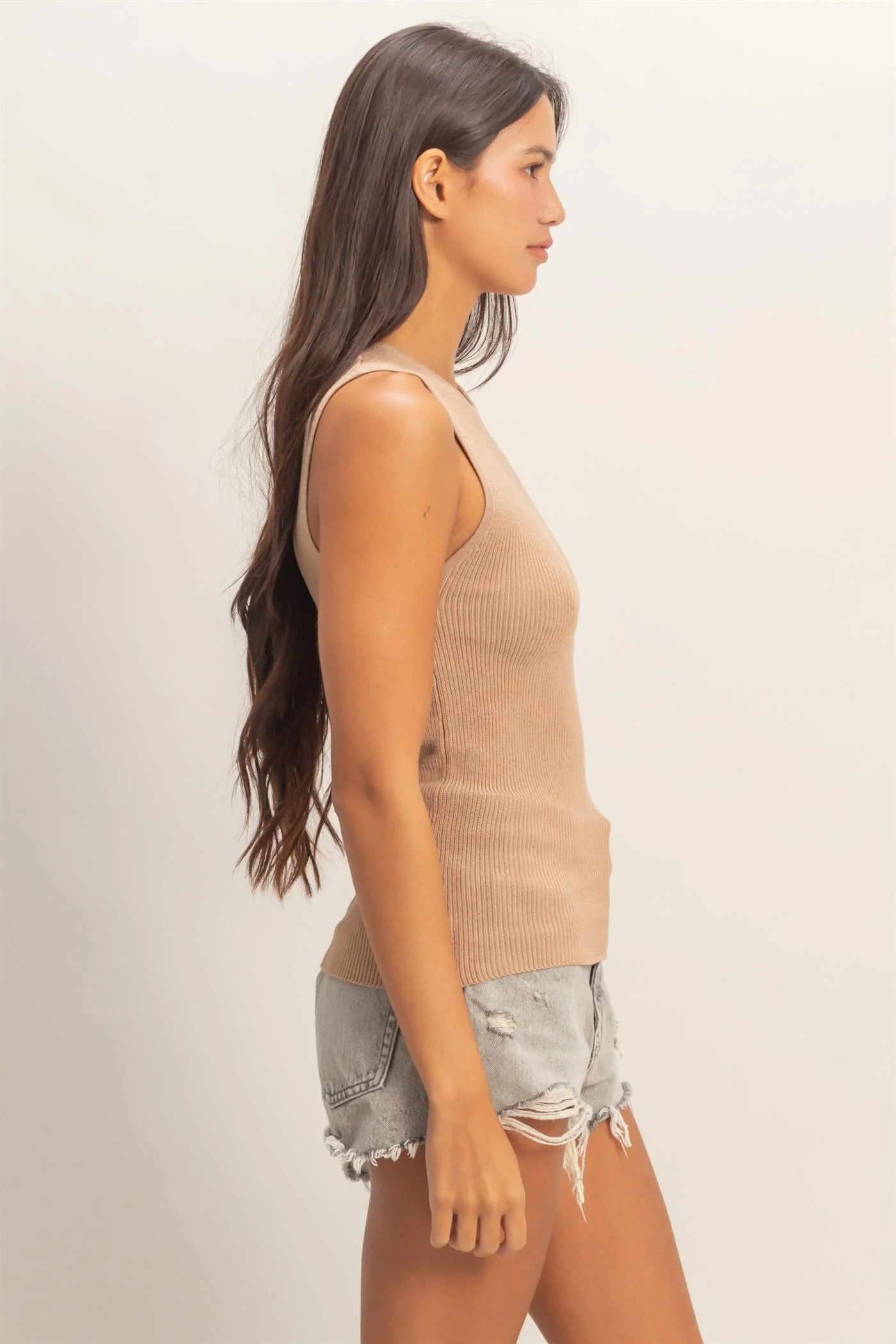 Dark Taupe Ribbed Knit Tank Top - Image 4