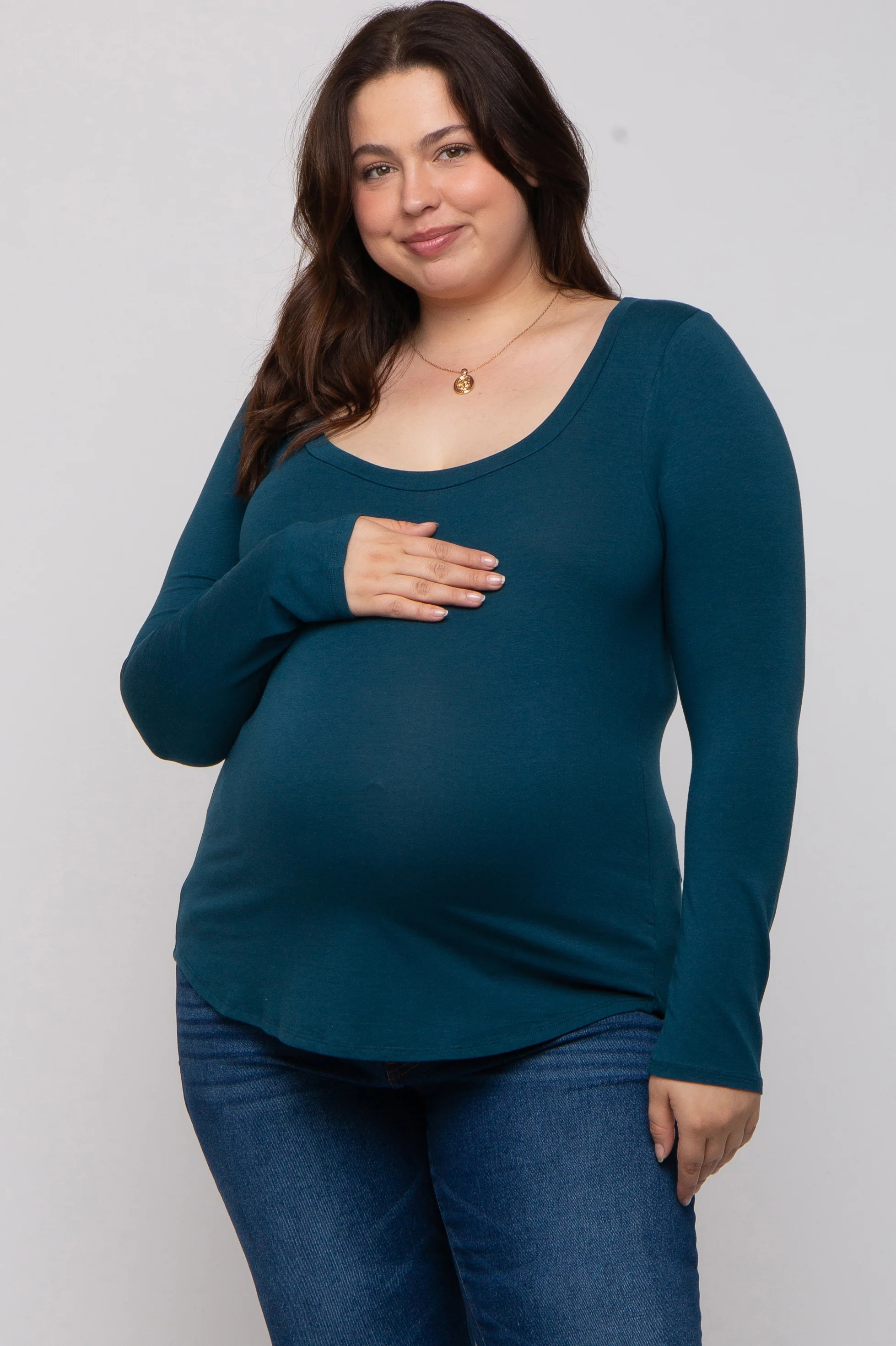 Dark Teal Basic Long Sleeve Plus Maternity Top - Image 2