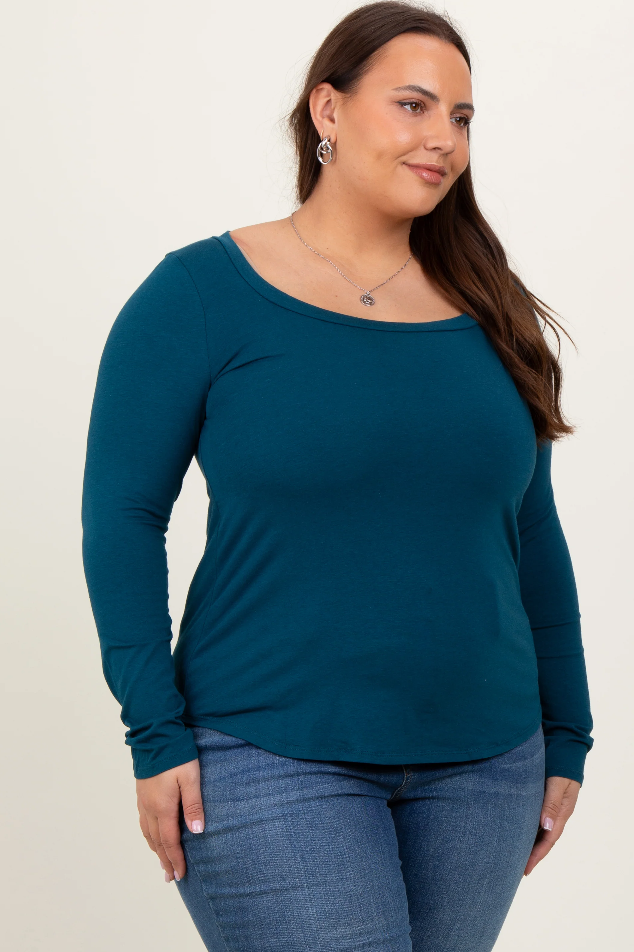 Dark Teal Basic Long Sleeve Plus Top - Image 3