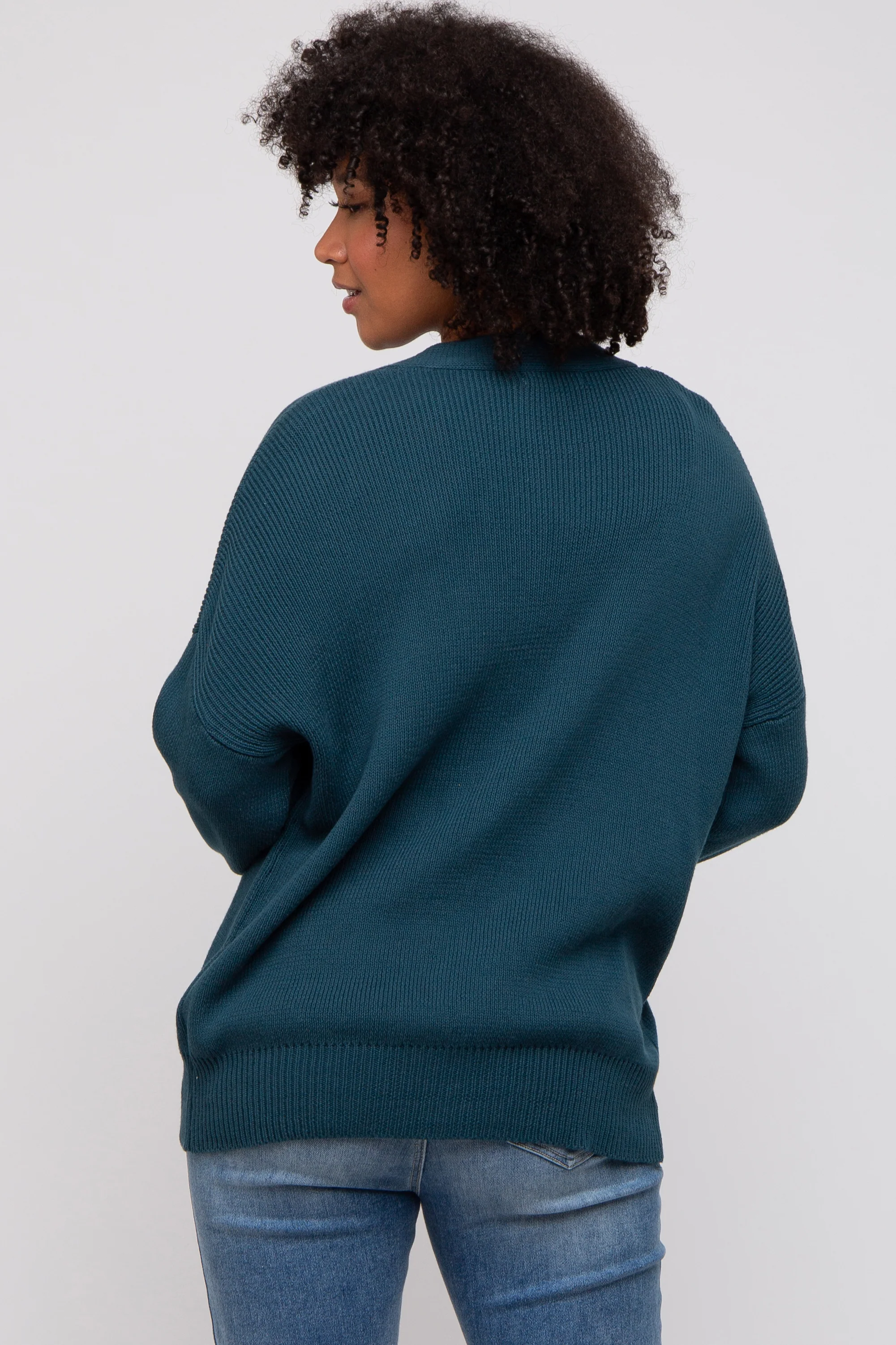Dark Teal Basic Ribbed Cardigan Sweater - Image 3