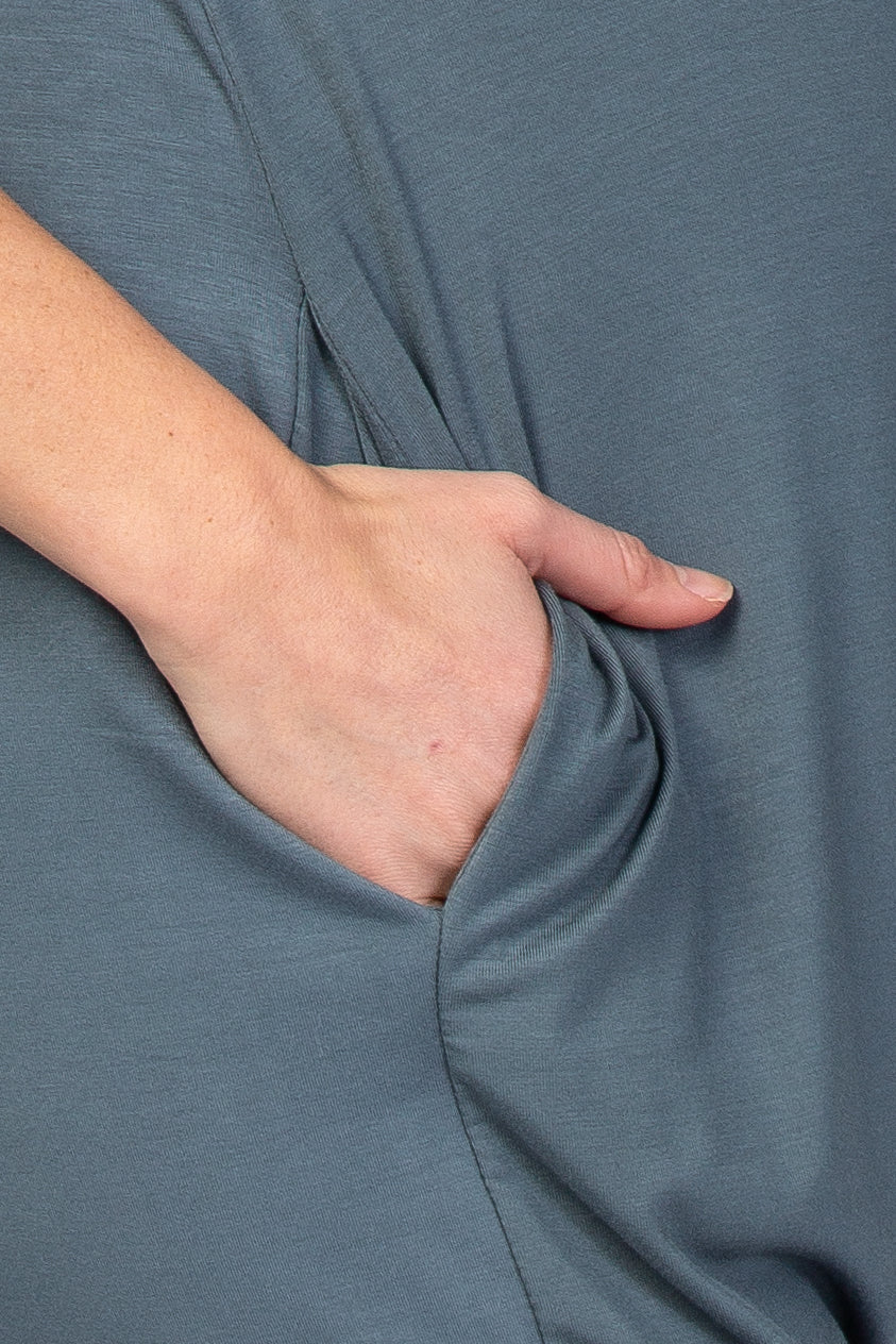 Dark Teal Basic Short Sleeve Maternity Jumpsuit - Image 5