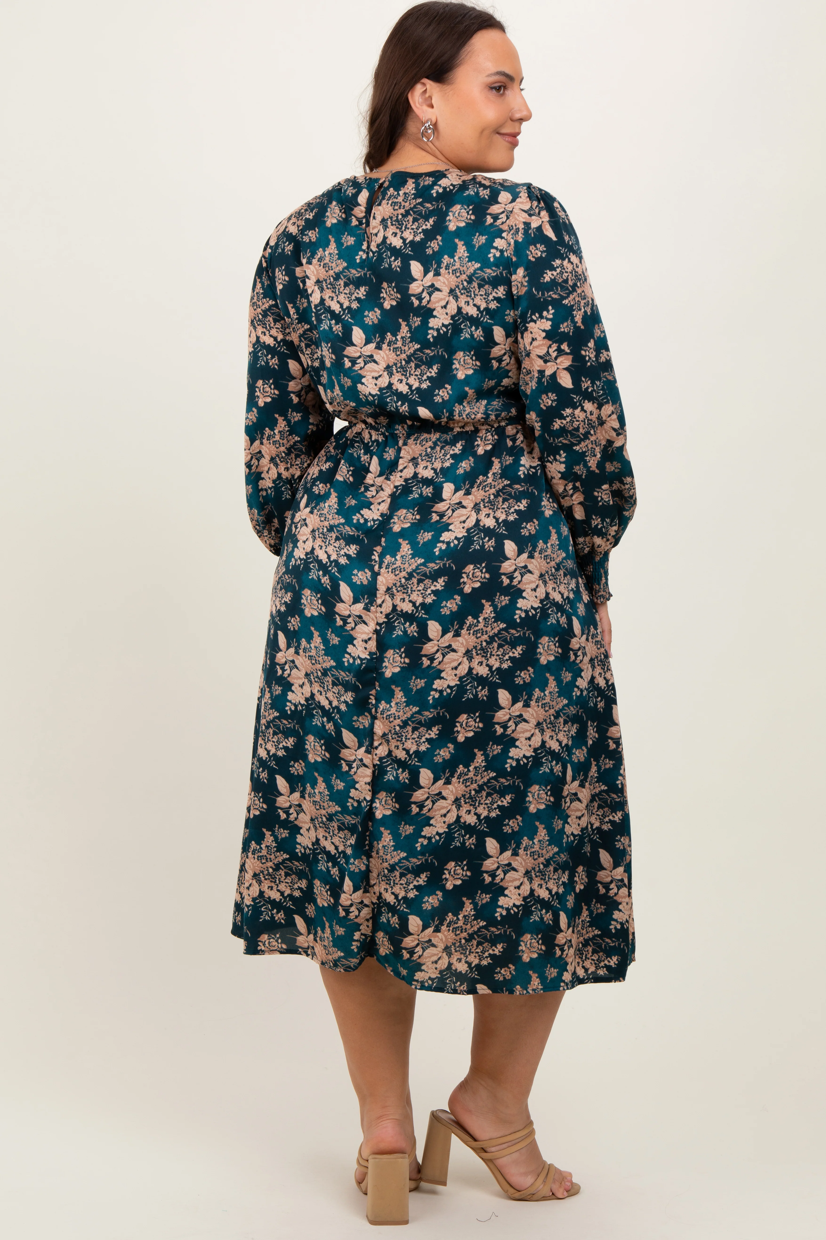 Dark Teal Floral Plus Midi Dress - Image 4