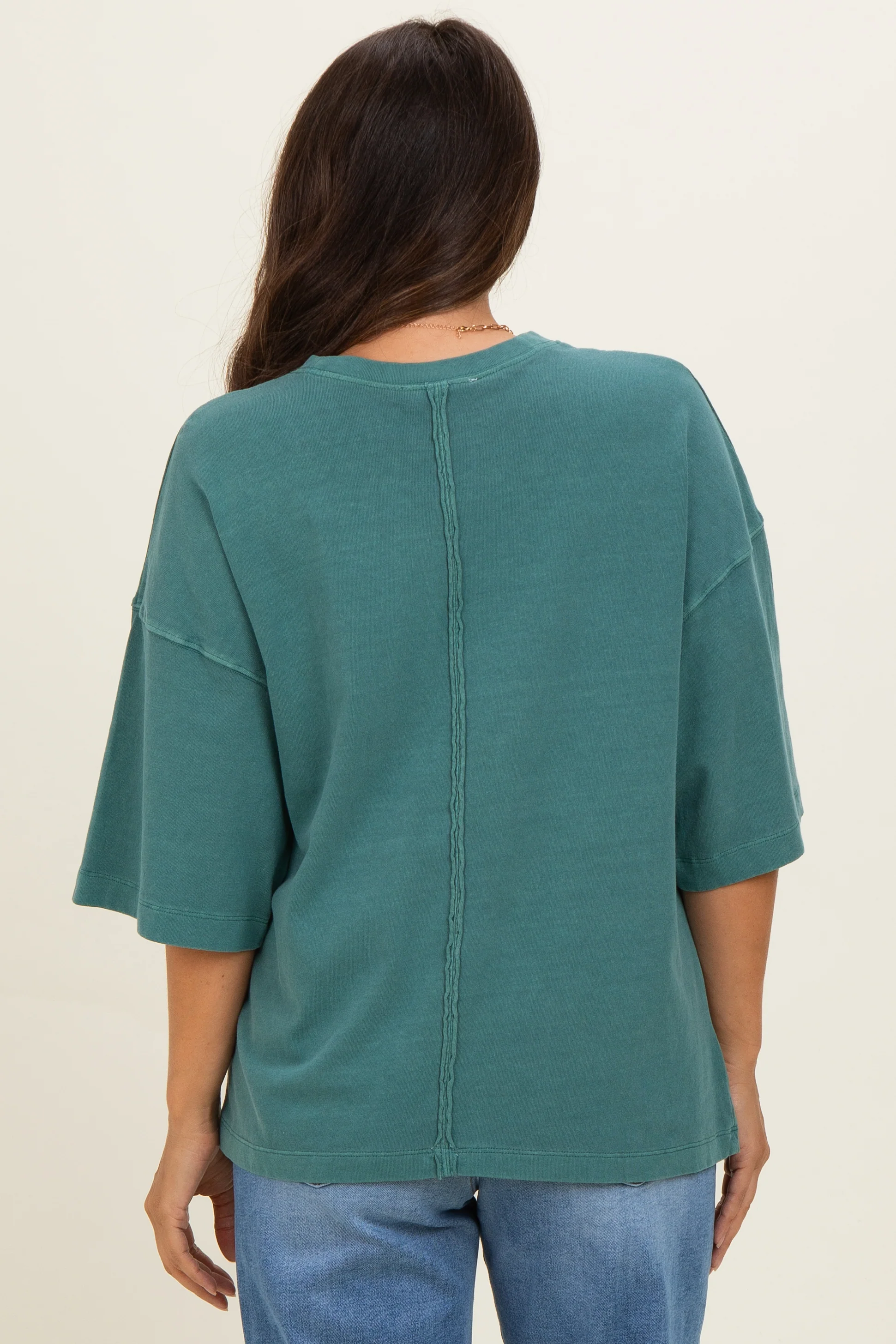 Dark Teal Pigment Oversized Half-Sleeve Maternity T-Shirt - Image 4