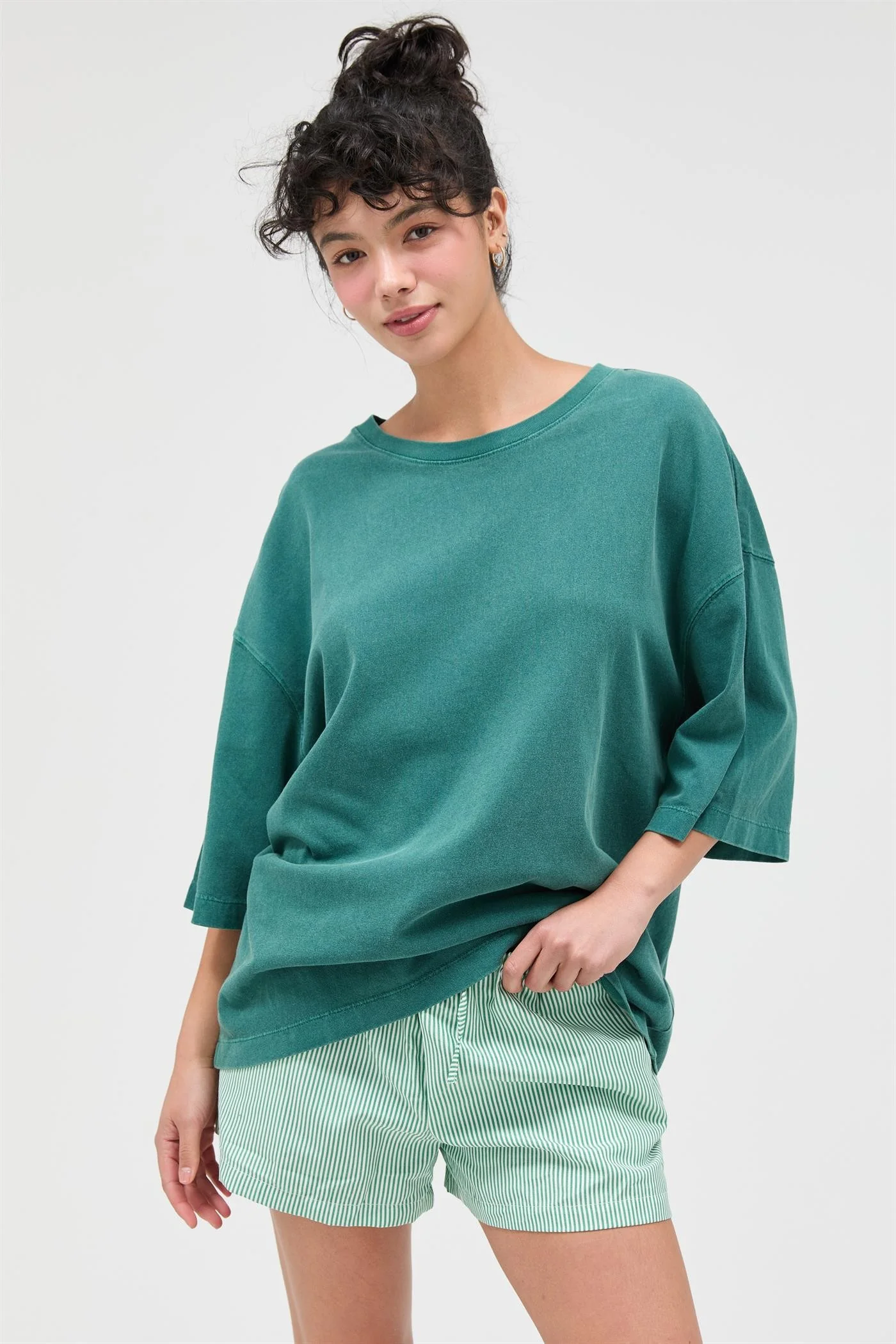 Dark Teal Pigment Oversized Half-Sleeve Maternity T-Shirt - Image 5