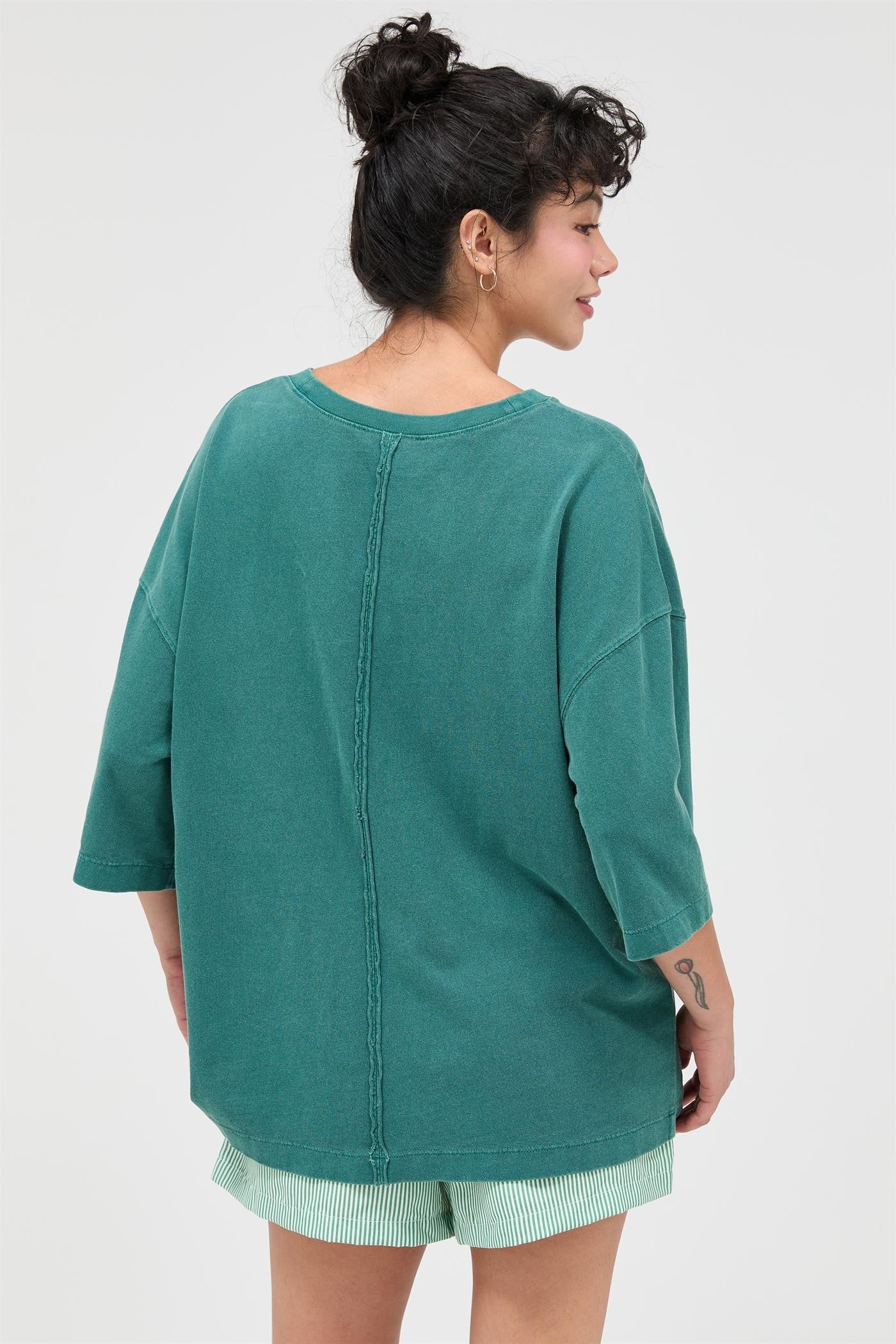 Dark Teal Pigment Oversized Half-Sleeve T-Shirt - Image 3