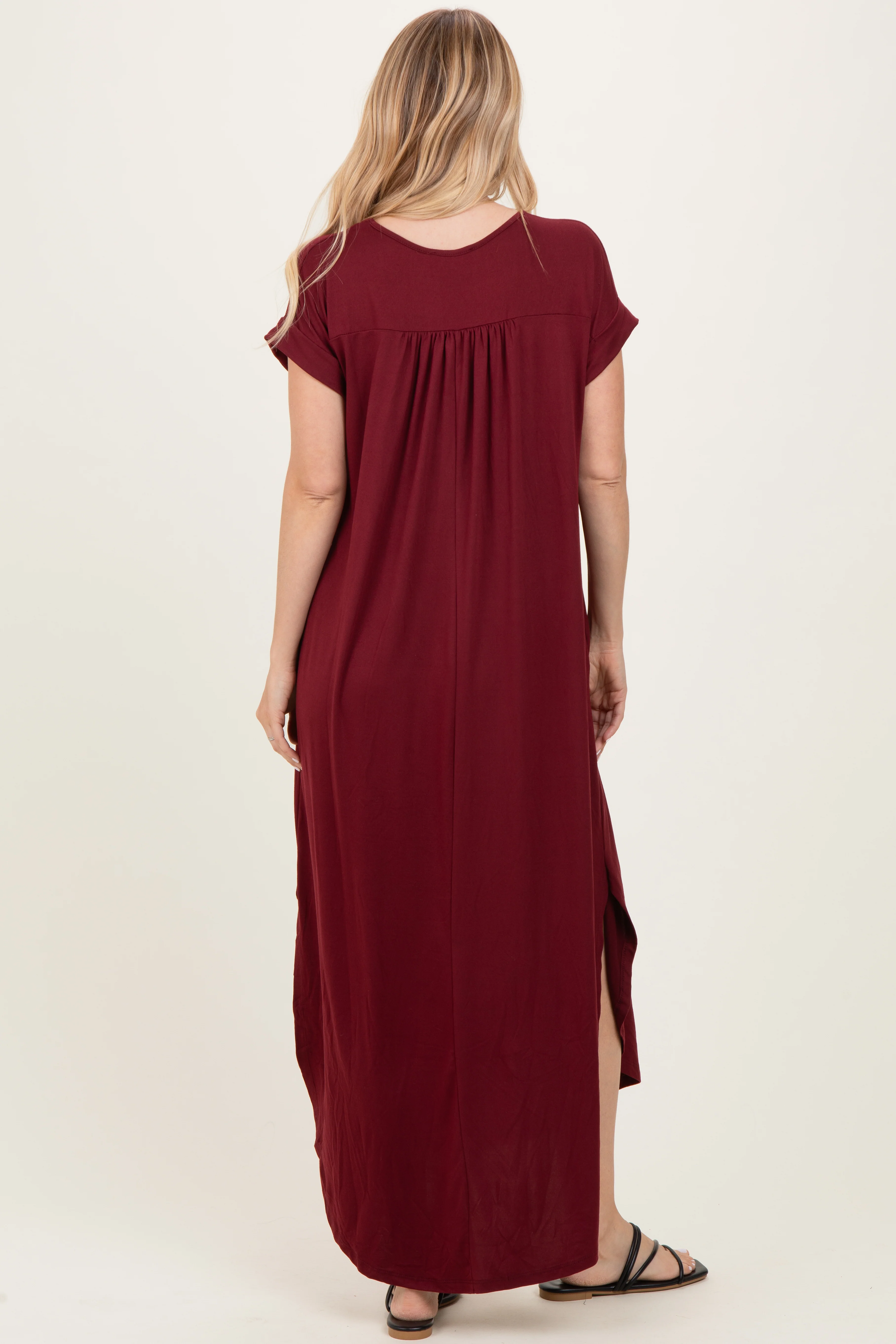 Dark Wine Side Slit Maxi Dress - Image 4