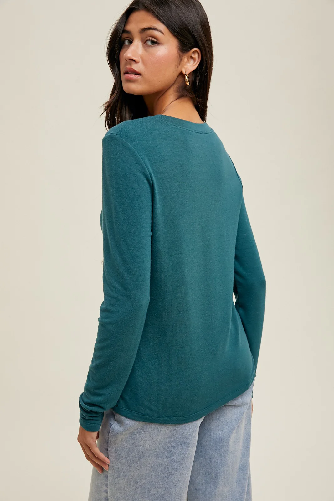 Deep Teal Basic Fitted Long Sleeve Top - Image 3