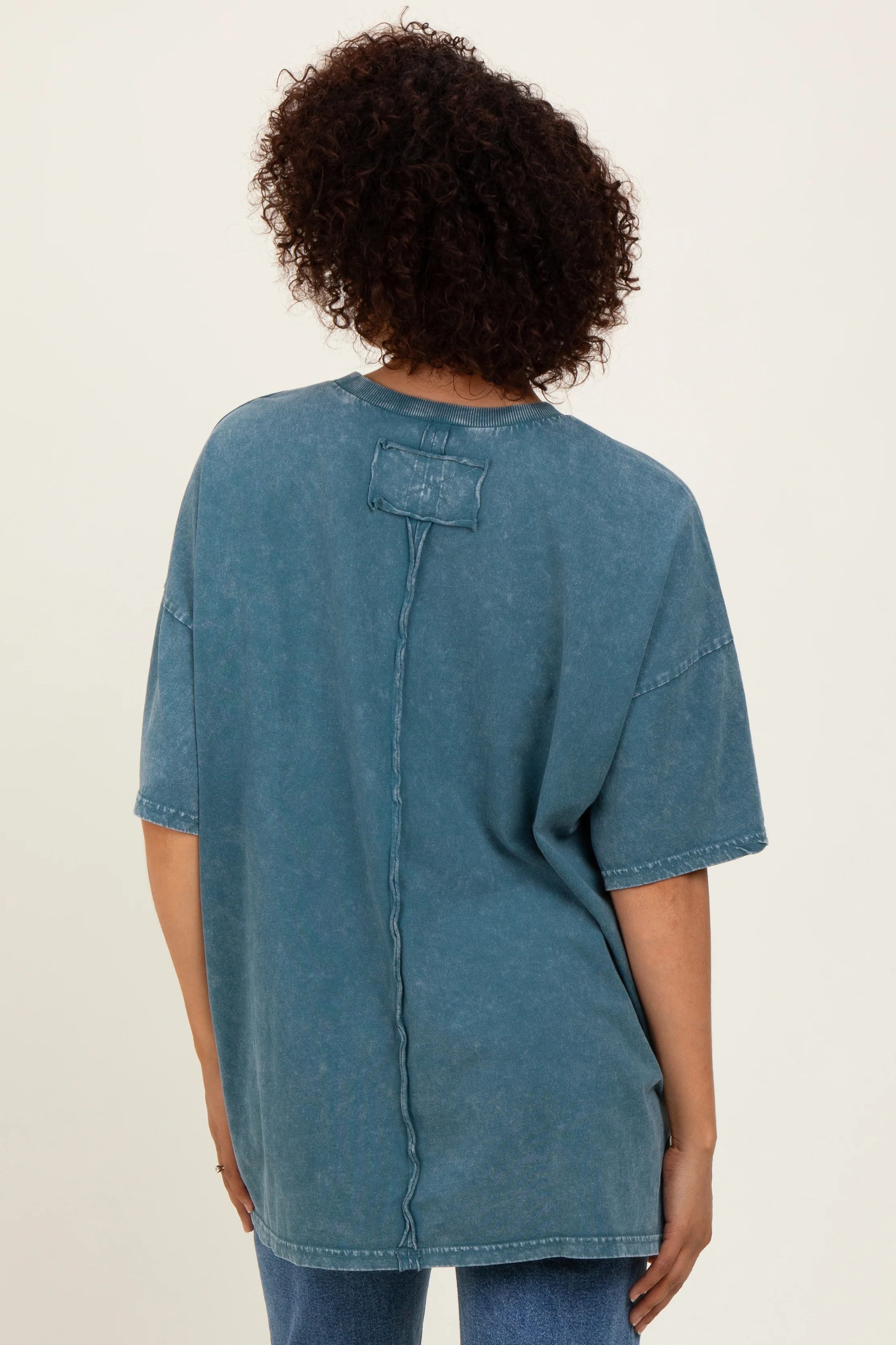 Deep Teal Mineral Wash Crochet Pocket Top - Image 3