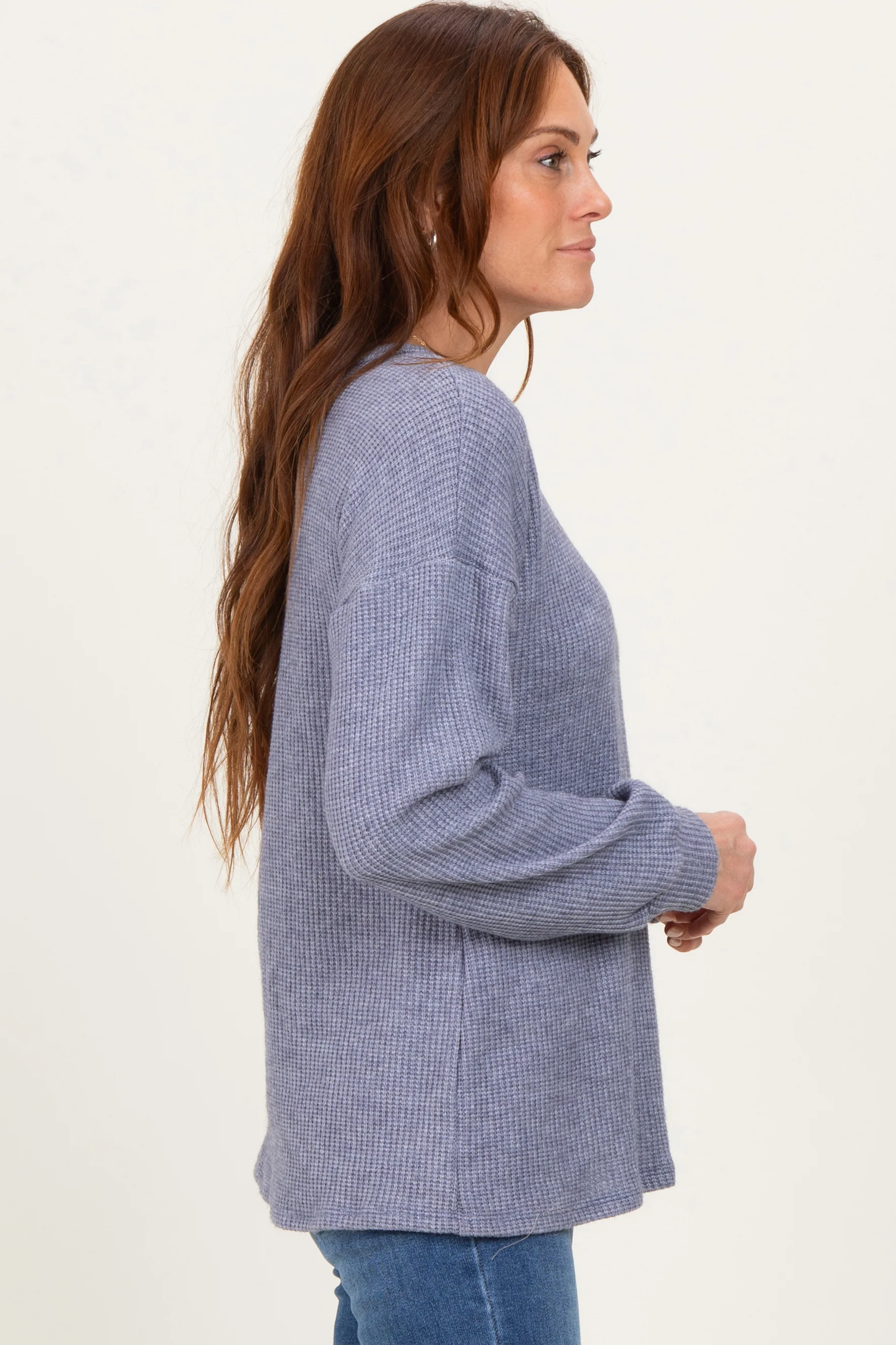 Denim Blue Puff Sleeve Solid Sweater Top - Image 3