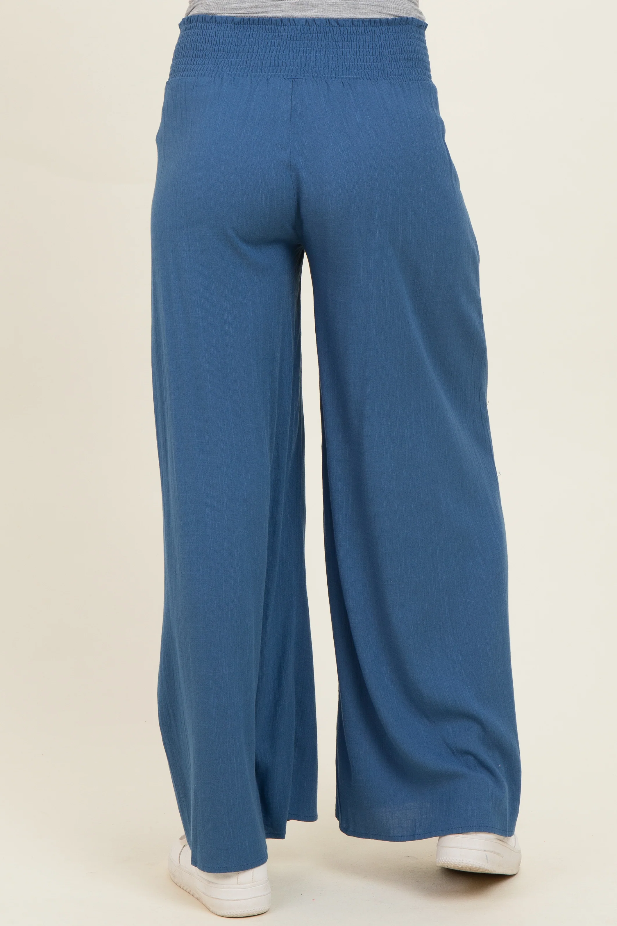 Denim Smocked Waistband Wide Leg Maternity Lounge Pants - Image 4
