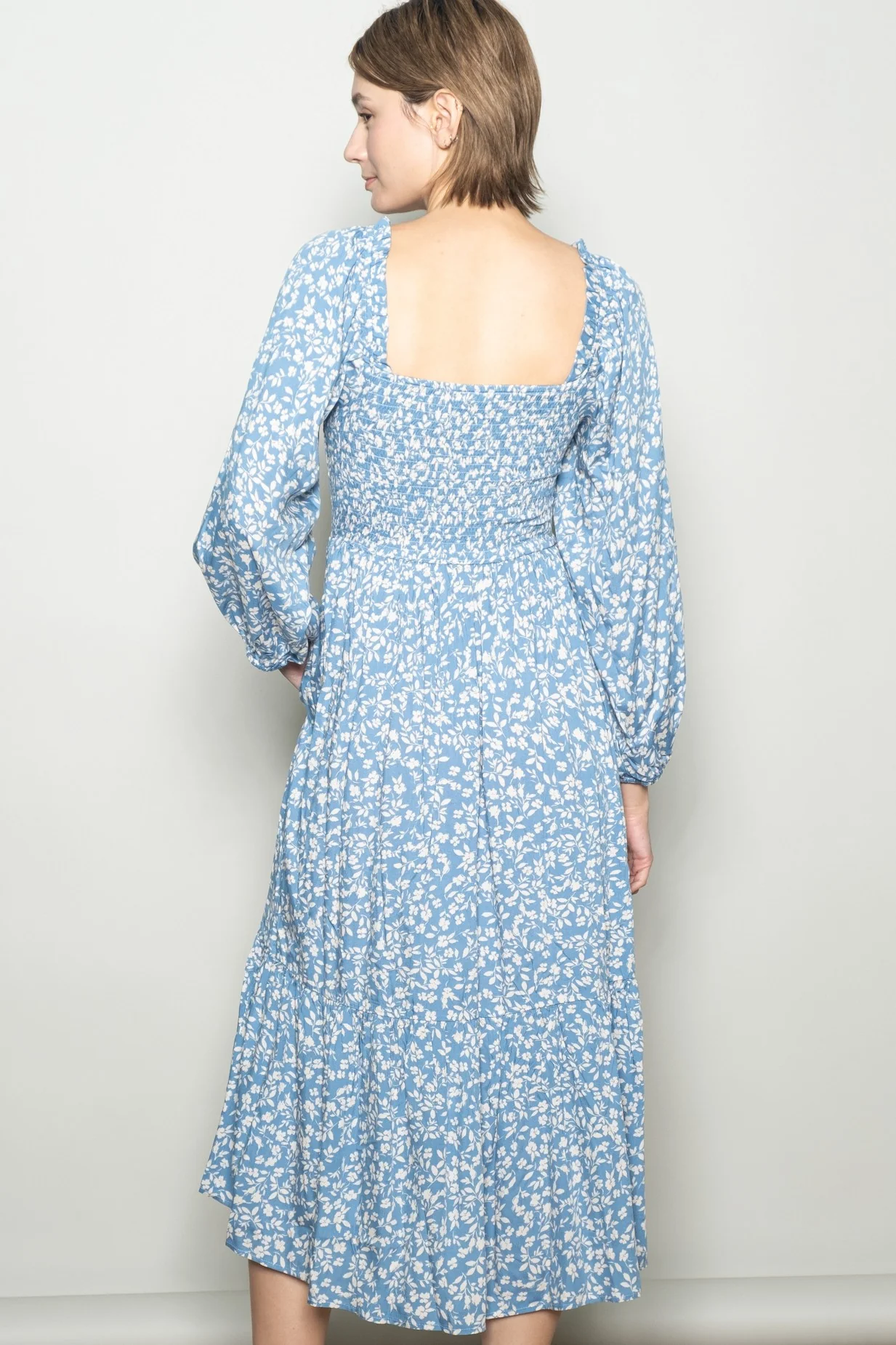 Dusty Blue Floral Square Neck Maxi Dress - Image 4