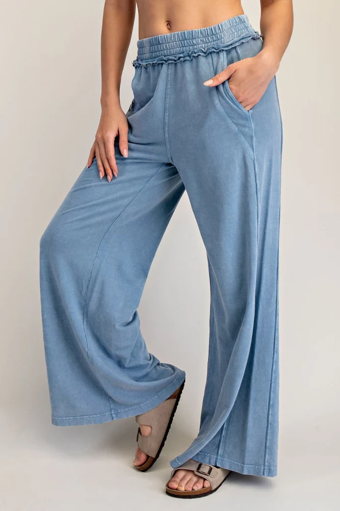 Dusty Blue Mineral Wash Wide Leg Pants - Image 3