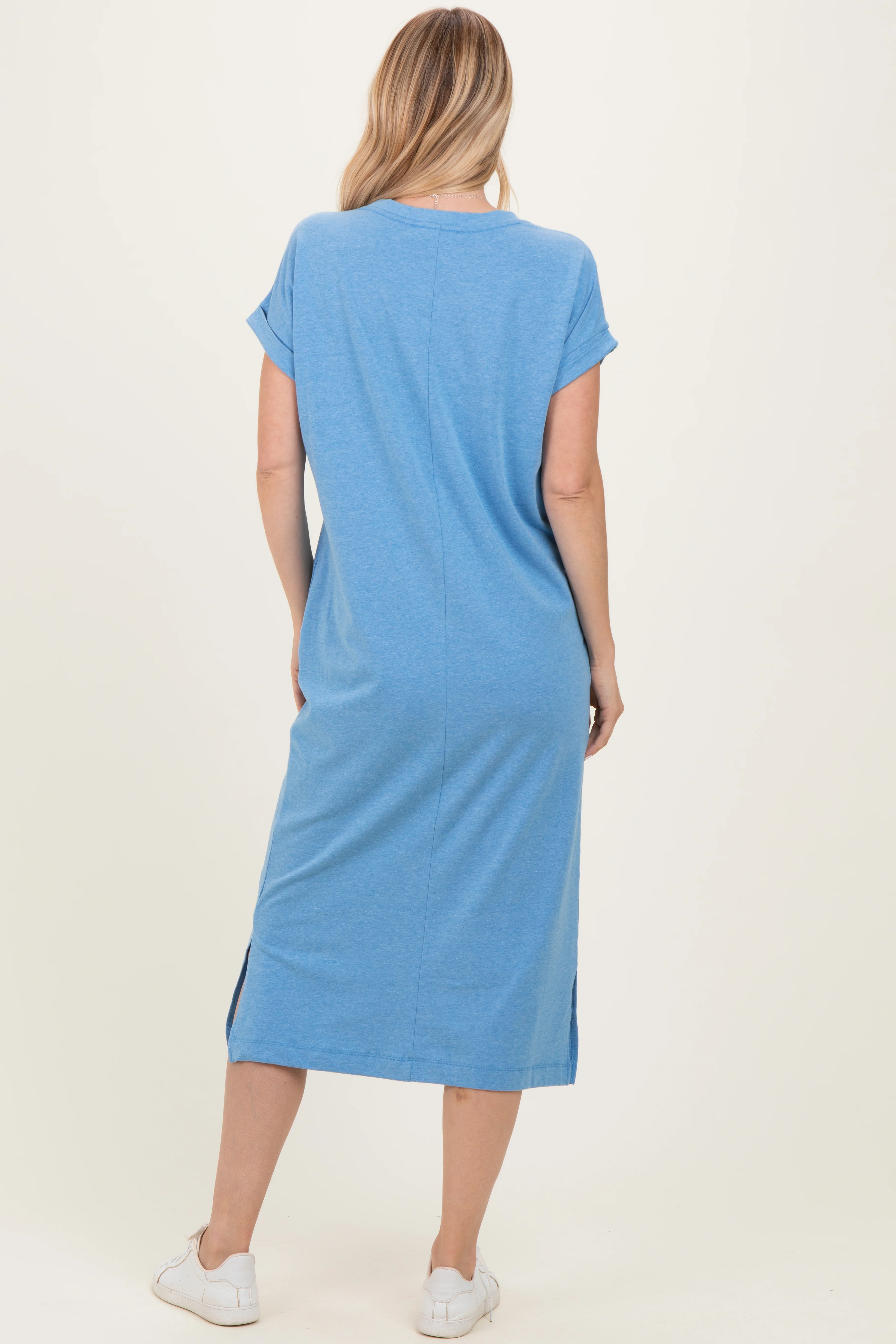 Dusty Blue Pocket Front Midi T-Shirt Dress - Image 4
