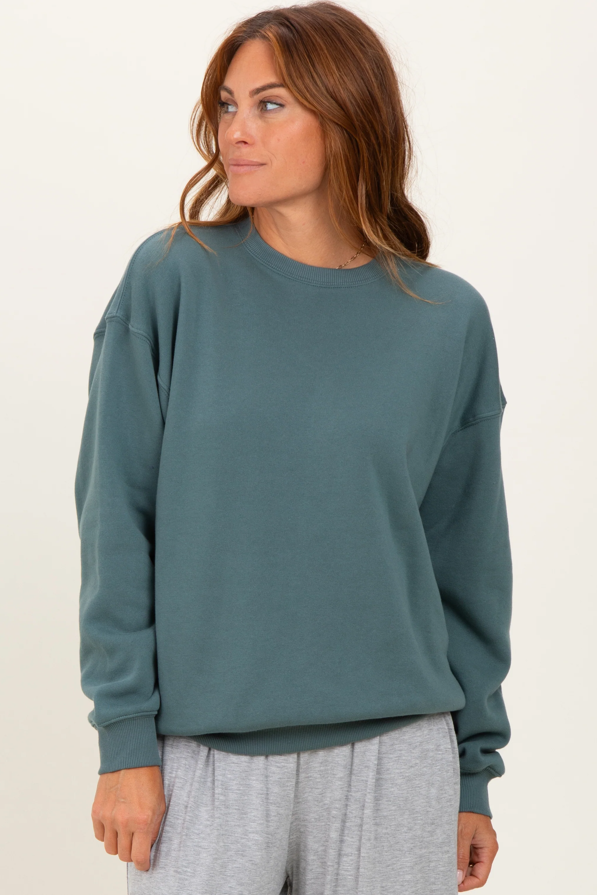 Dusty Jade Fleece Crew Neck Relaxed Fit Sweatshirt - Image 2