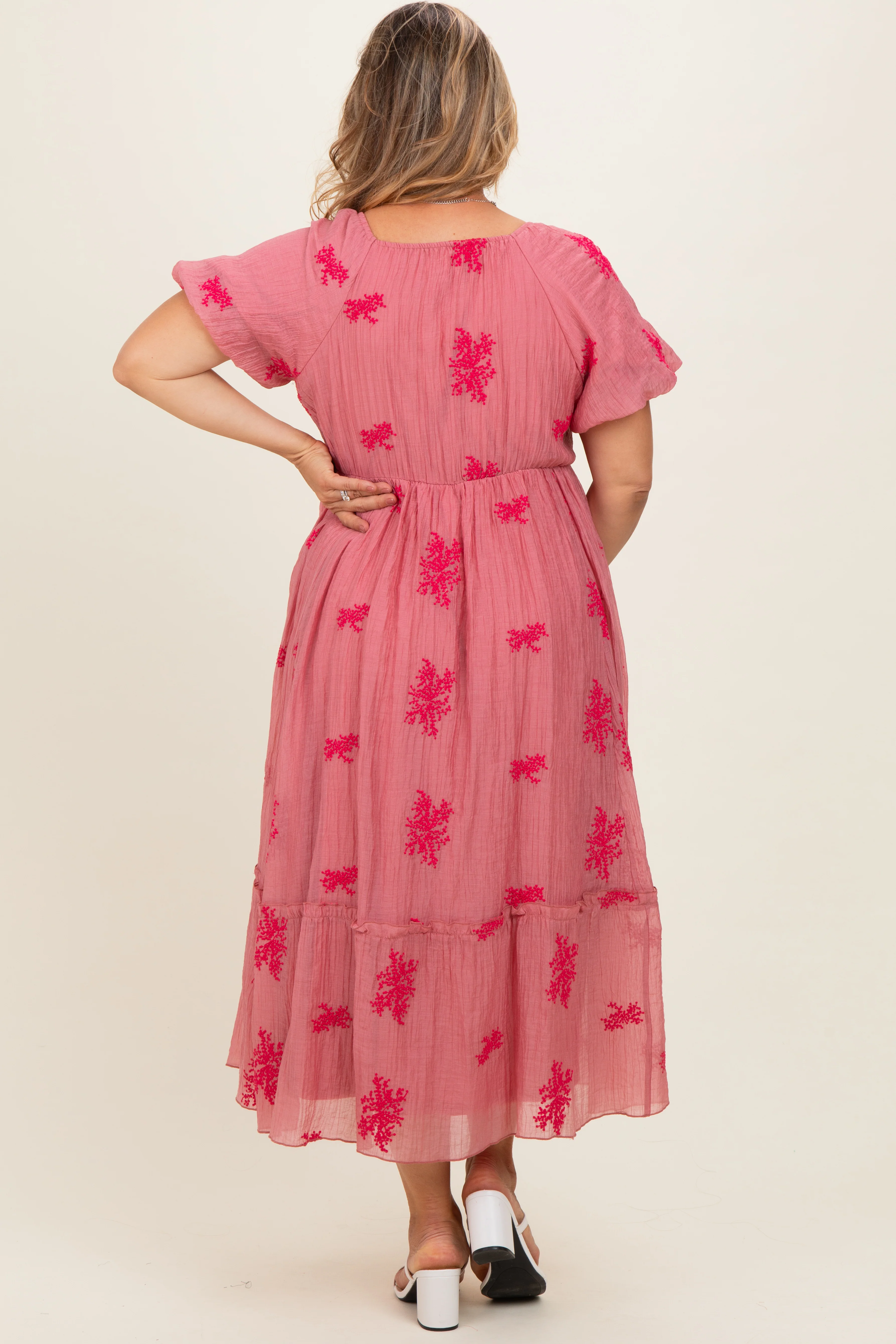 Dusty Mauve Floral Print Ruffle Hem Maternity Plus Midi Dress - Image 4
