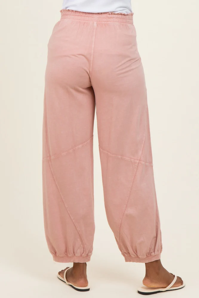 Dusty Pink Mineral Wash Terry Maternity Sweatpants - Image 5