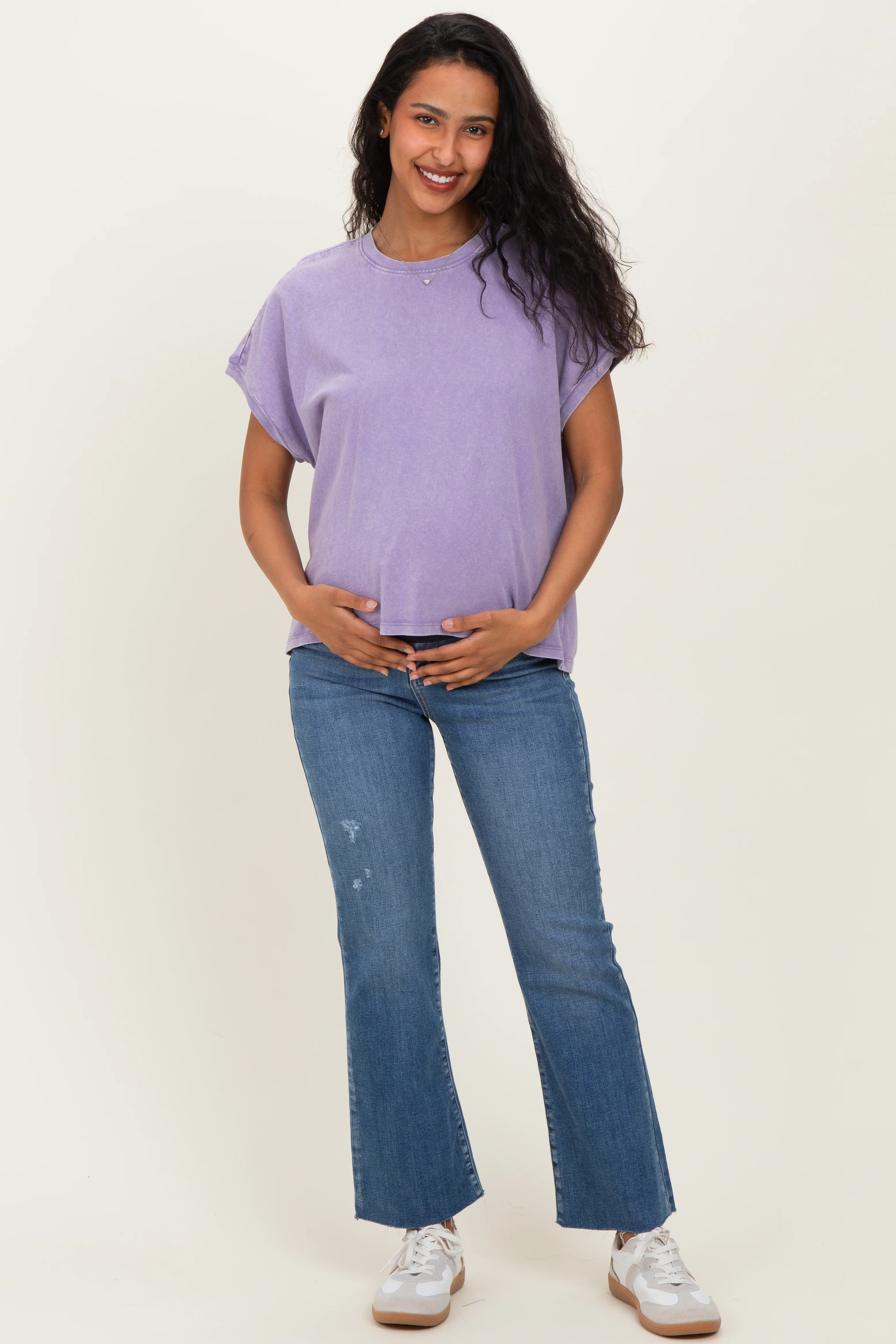 Dusty Purple Mineral Wash Boxy Fit Maternity T-Shirt - Image 4