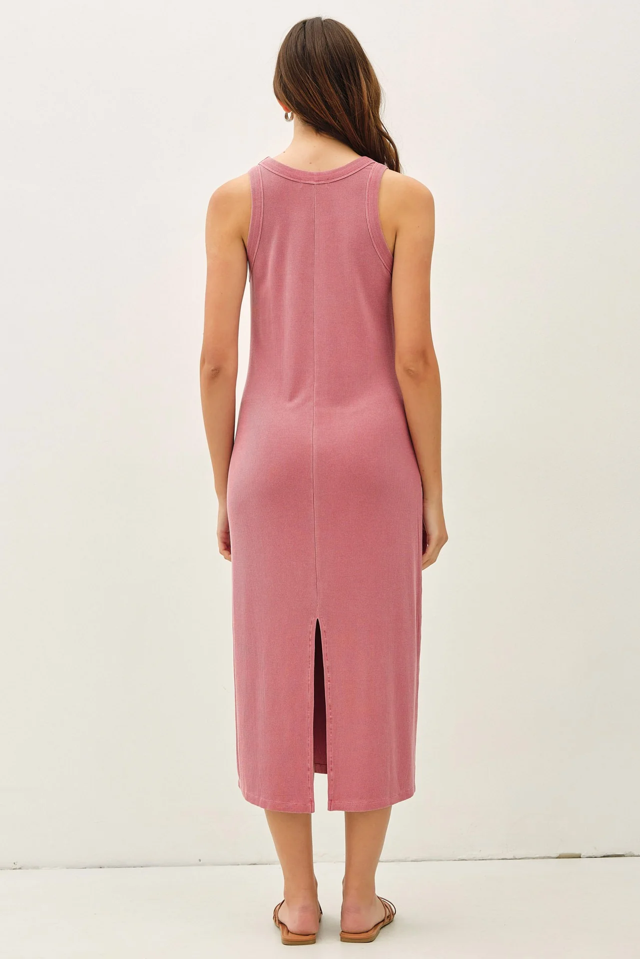 Dusty Rose Ribbed Midi Tank Dress - Image 3