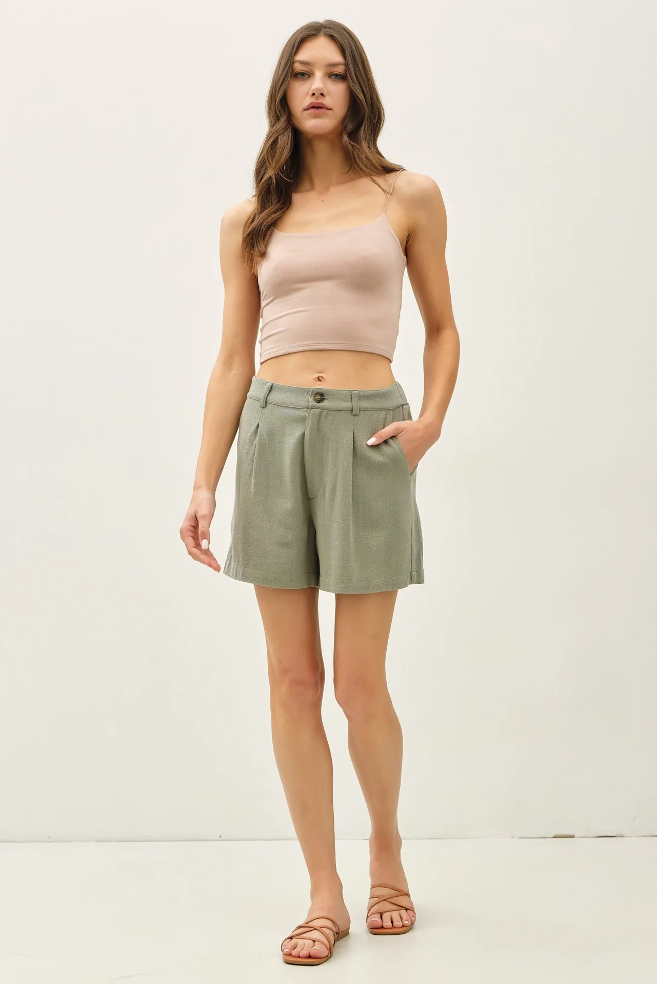 Dusty Spruce Linen Blend Shorts