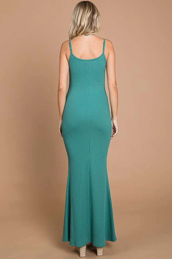 Emerald Green Ribbed Maxi Dress - Image 3