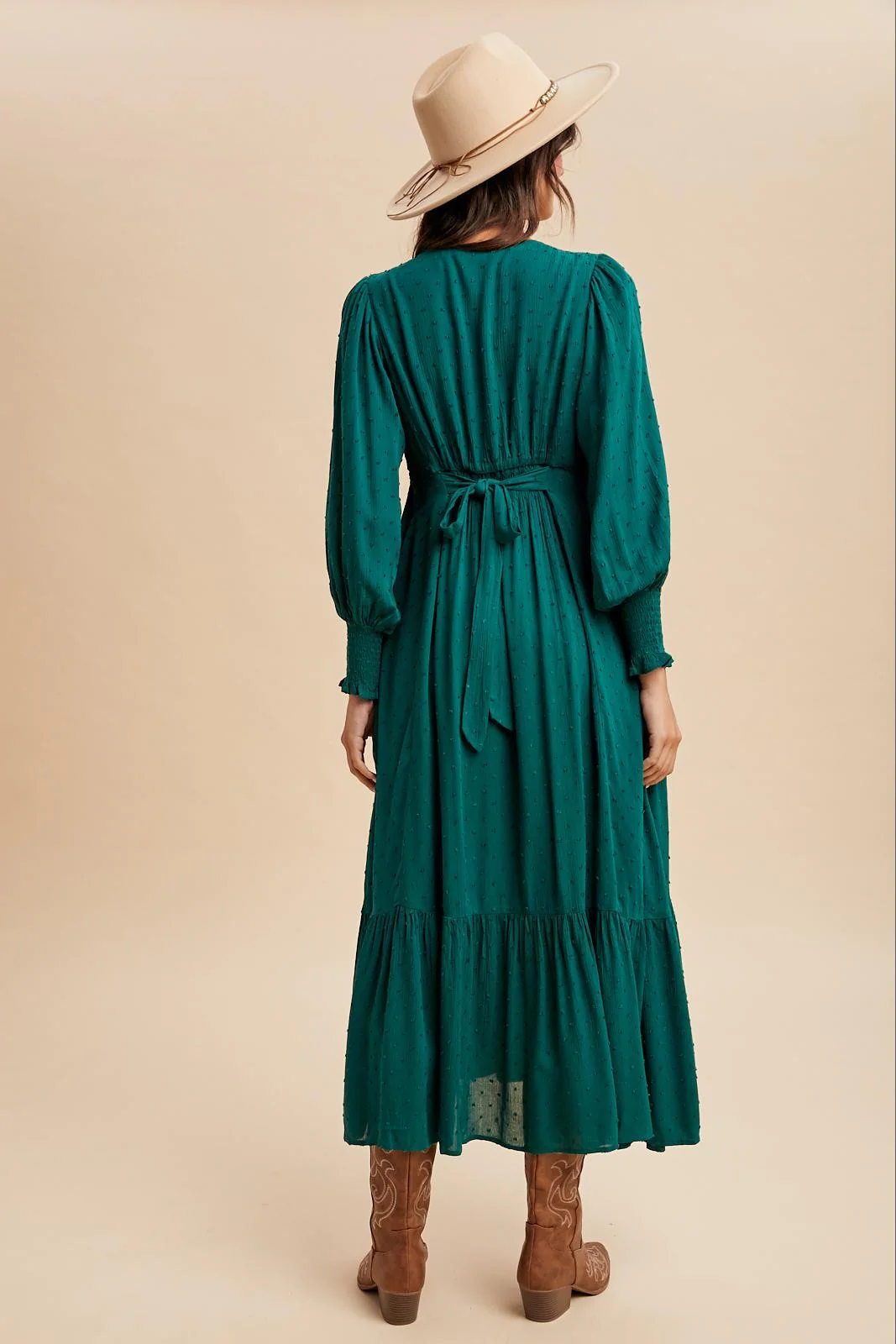 Evergreen Swiss Dot Button Down Maxi Dress - Image 4