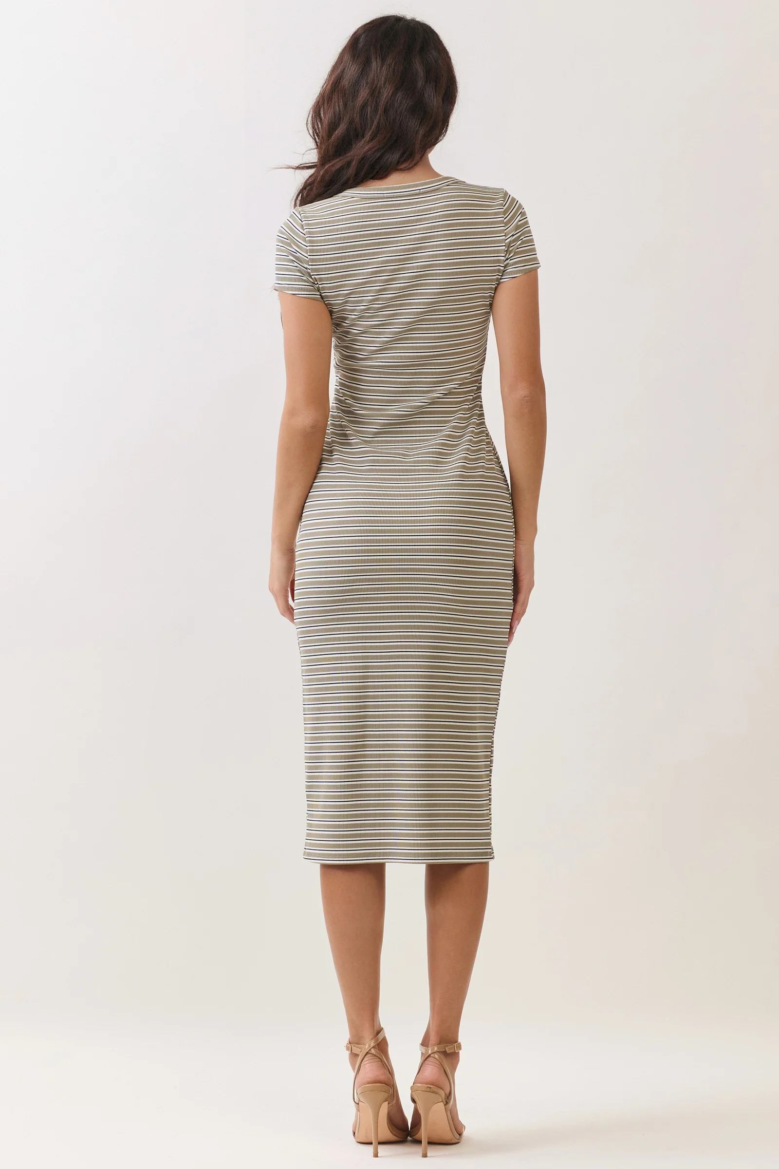 Faded Olive Striped Henley Midi Dress - Image 3