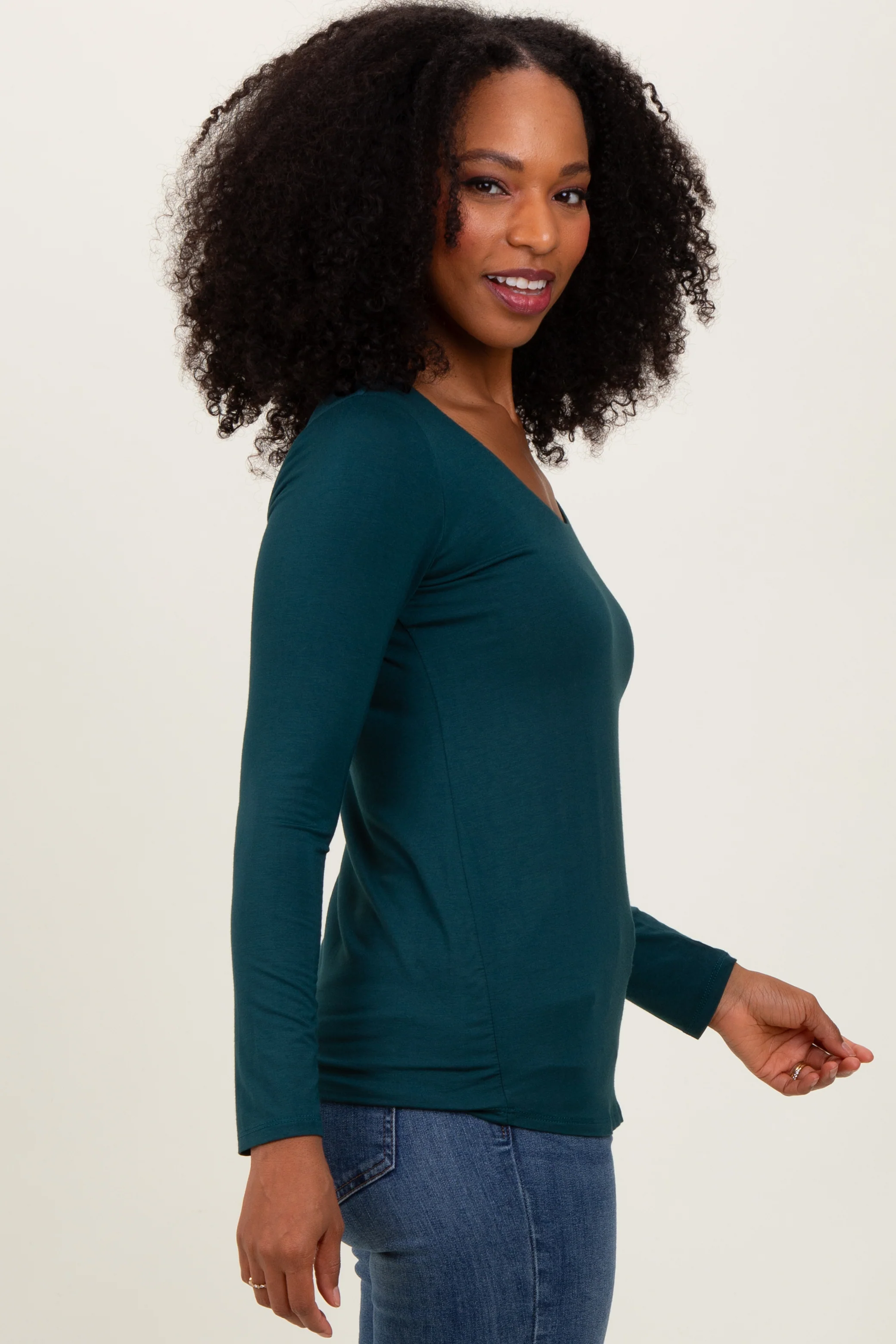 Forest Green Basic Scoop Neck Long Sleeve Top - Image 3