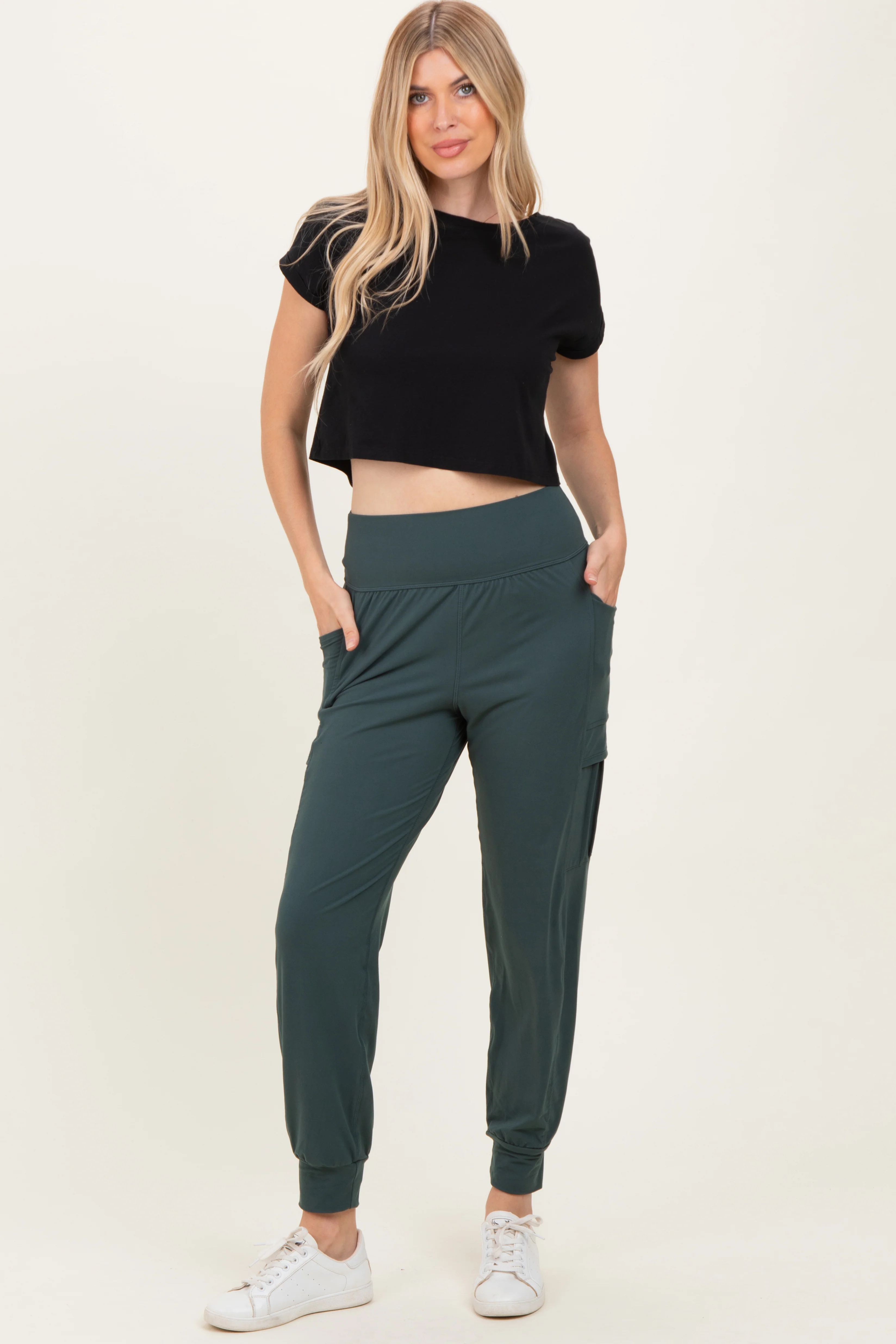 Forest Green Cargo Pocket Maternity Jogger Pants - Image 5