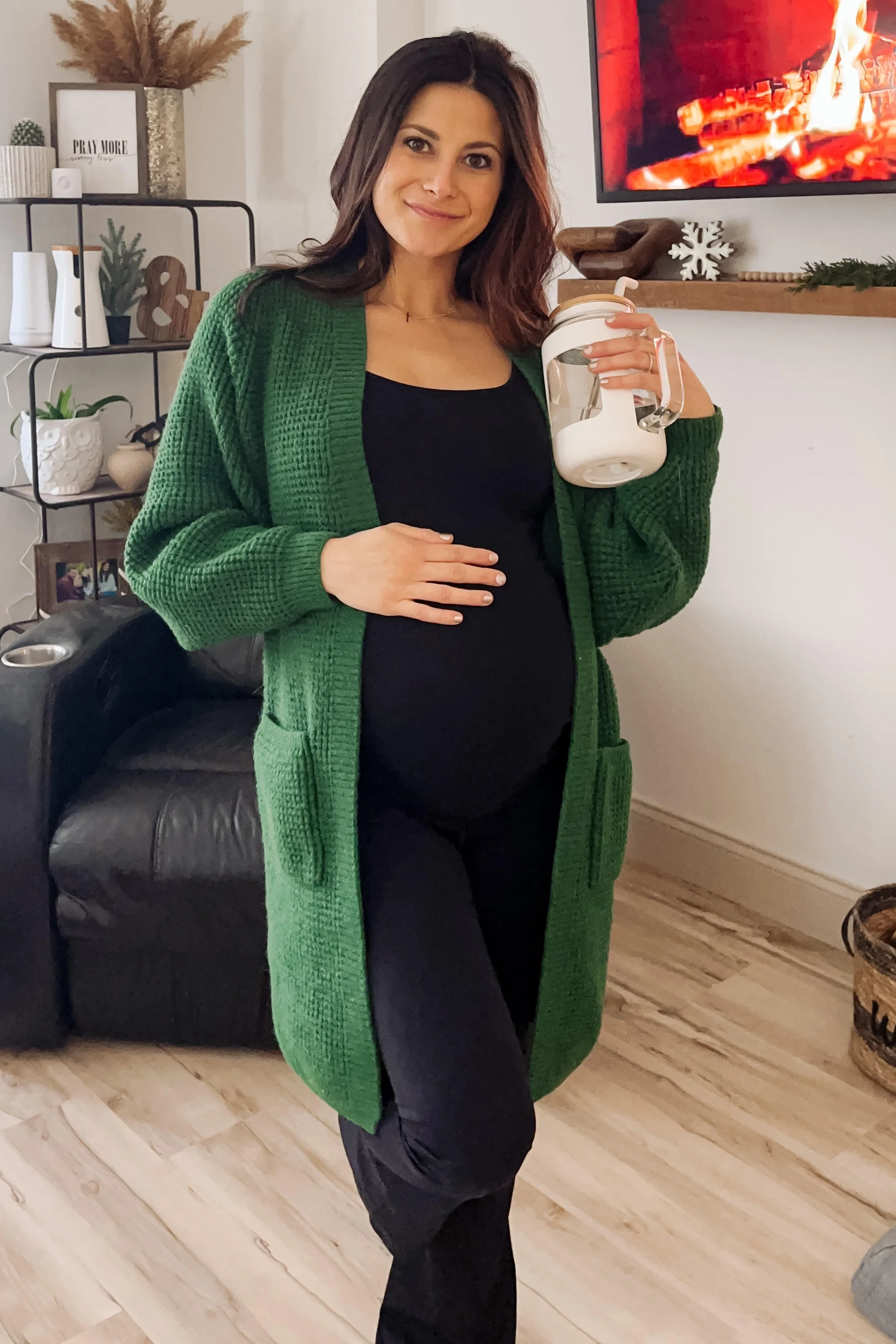 Forest Green Chunky Waffle Knit Maternity Cardigan - Image 6