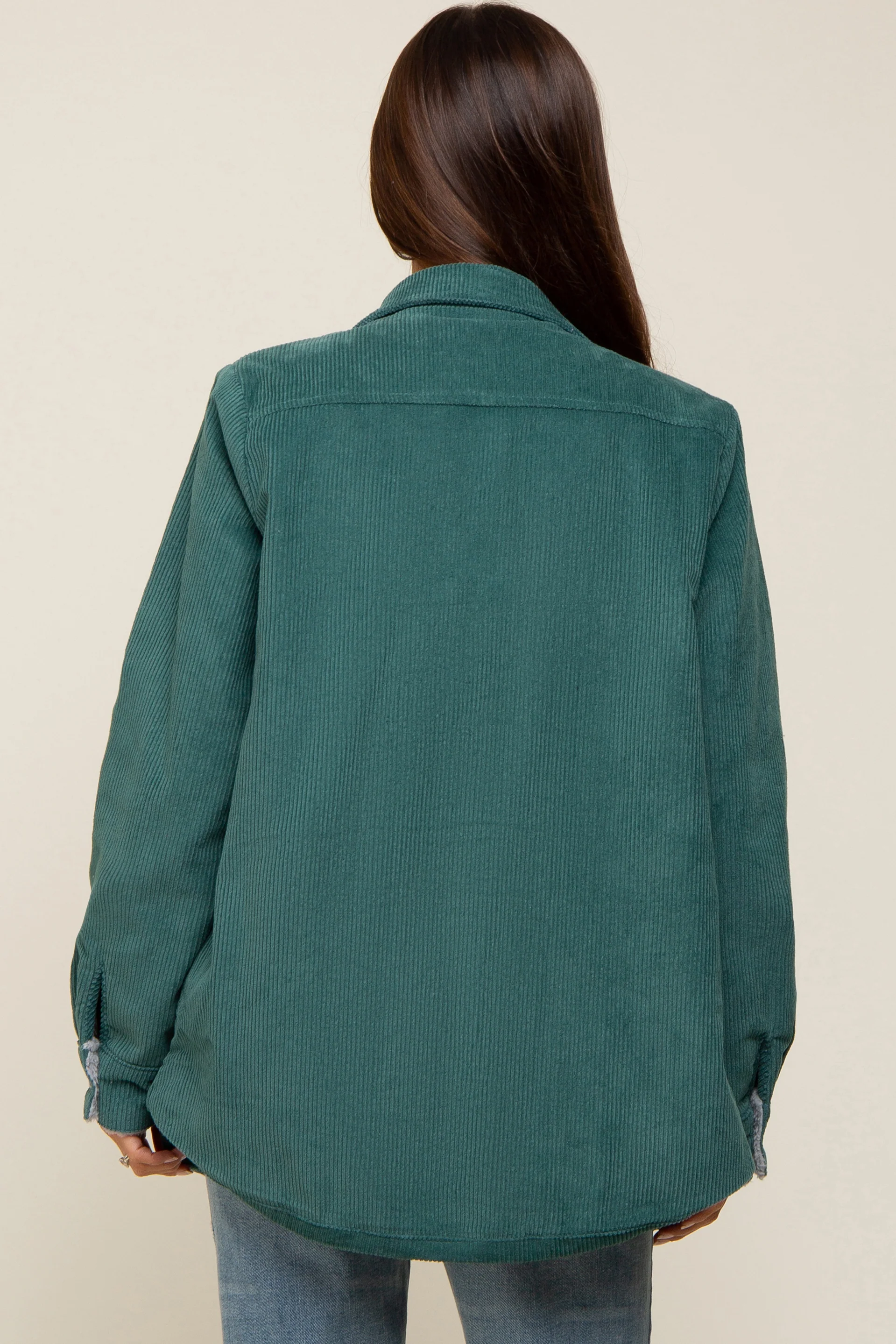 Forest Green Corduroy Sherpa Lined Maternity Shacket - Image 3