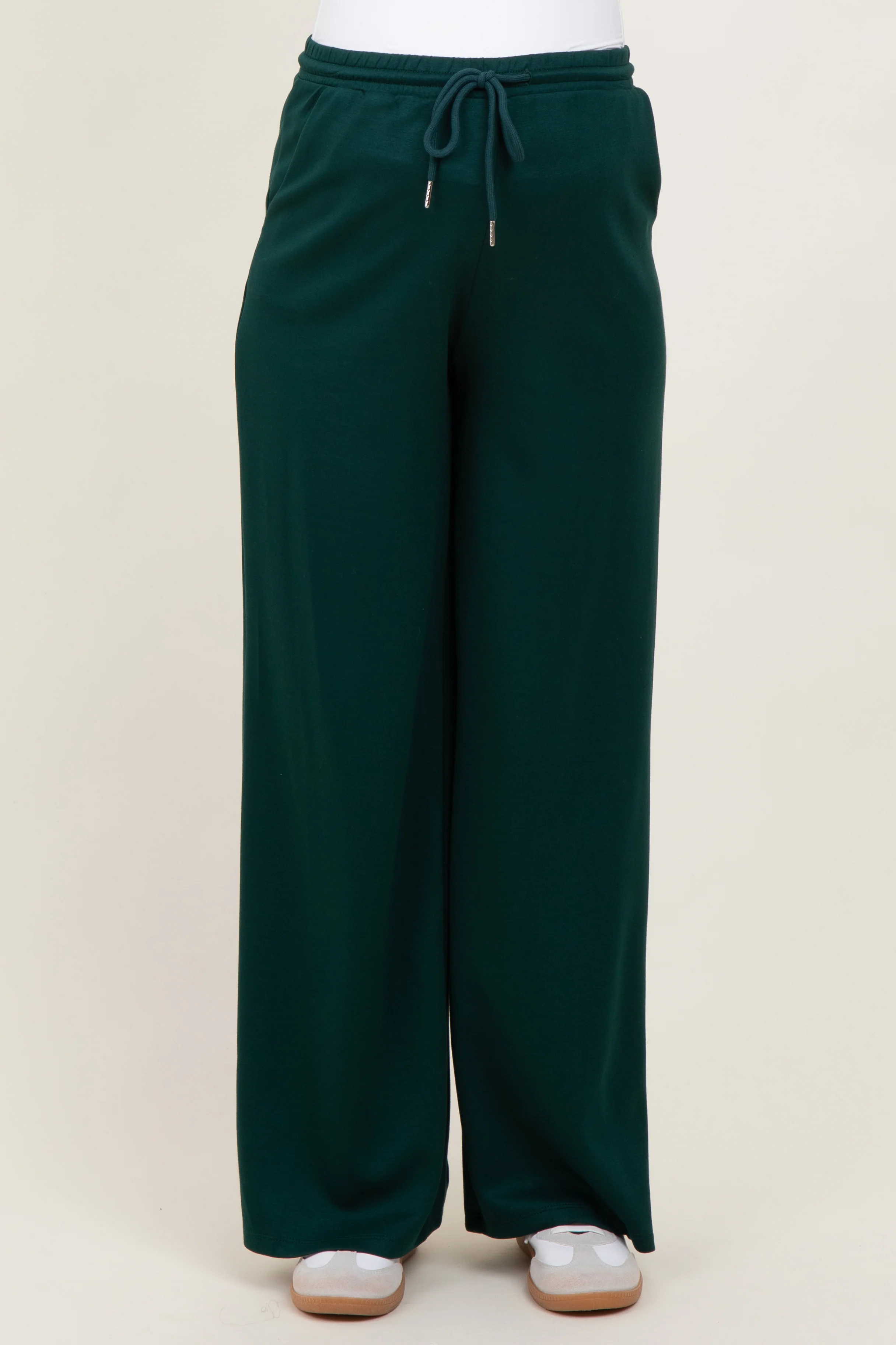 Forest Green Flowy Knit Drawstring Maternity Pants - Image 3
