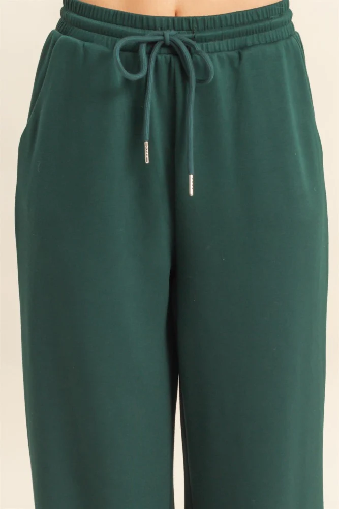 Forest Green Flowy Knit Drawstring Pants - Image 5