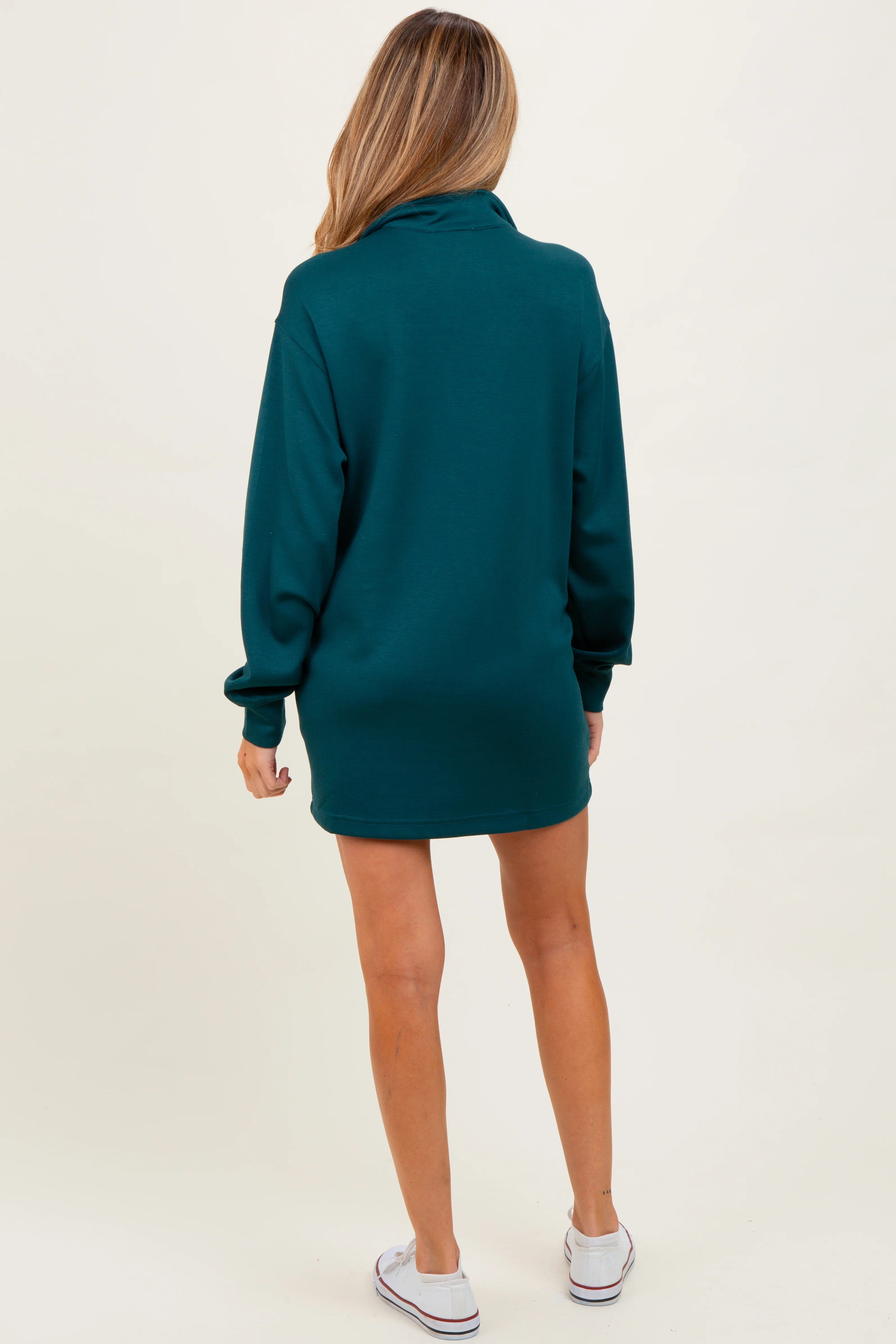 Forest Green Half Zip Long Sleeve Maternity Mini Dress - Image 3