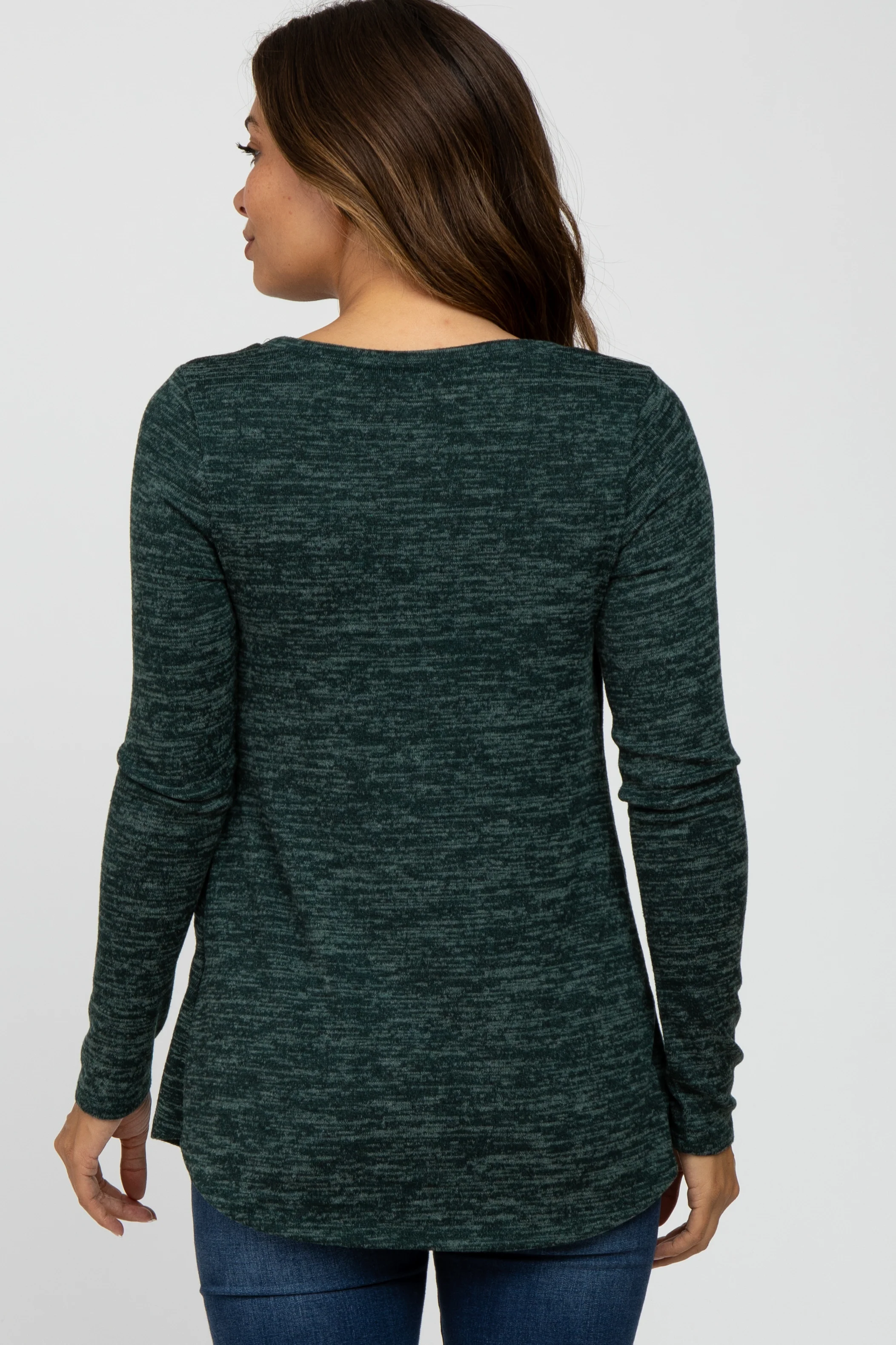 Forest Green Heather Knit Layered Front Maternity/Nursing Top - Image 3