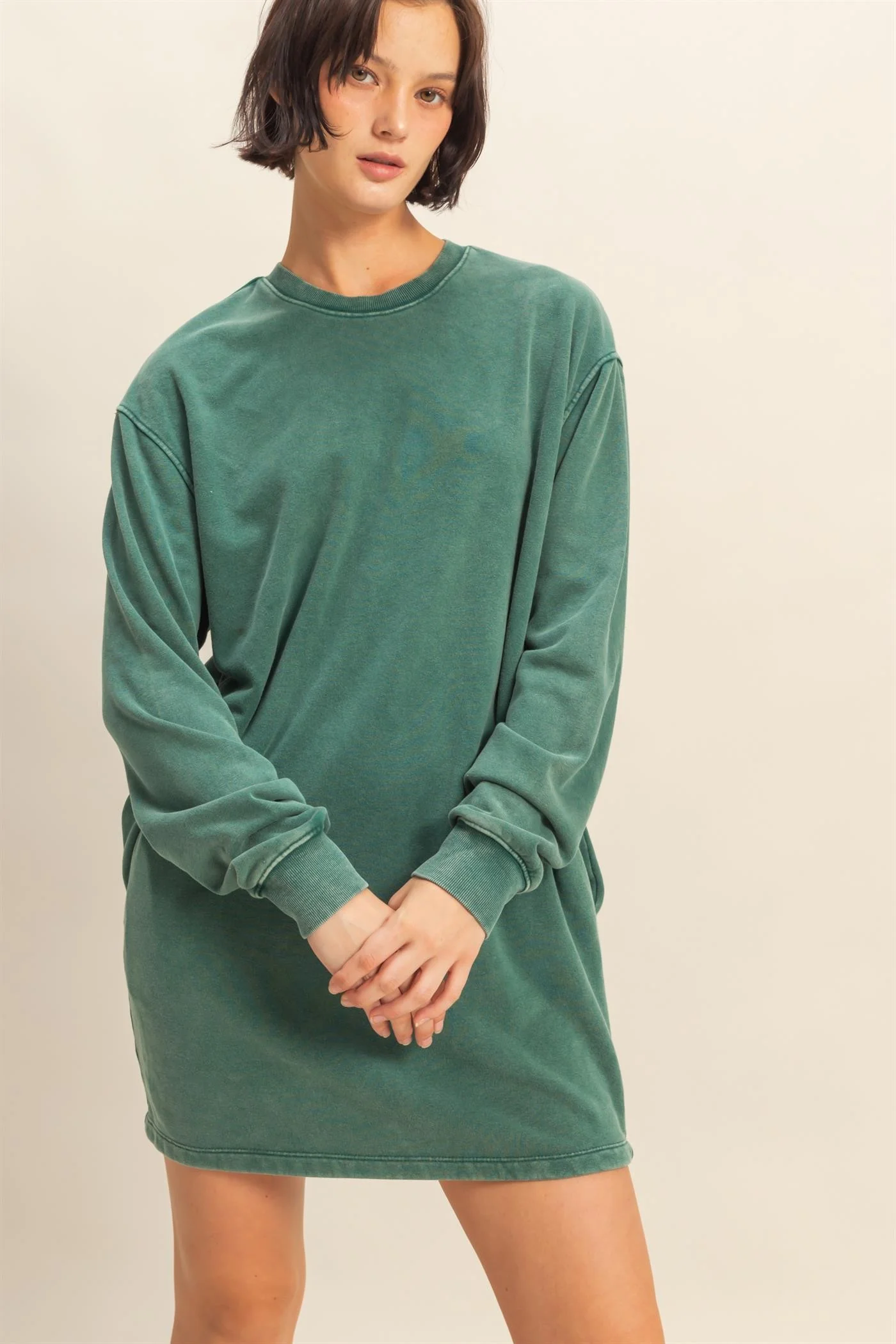 Forest Green Mint Mineral Wash Oversized Maternity Sweatshirt Mini Dress - Image 5