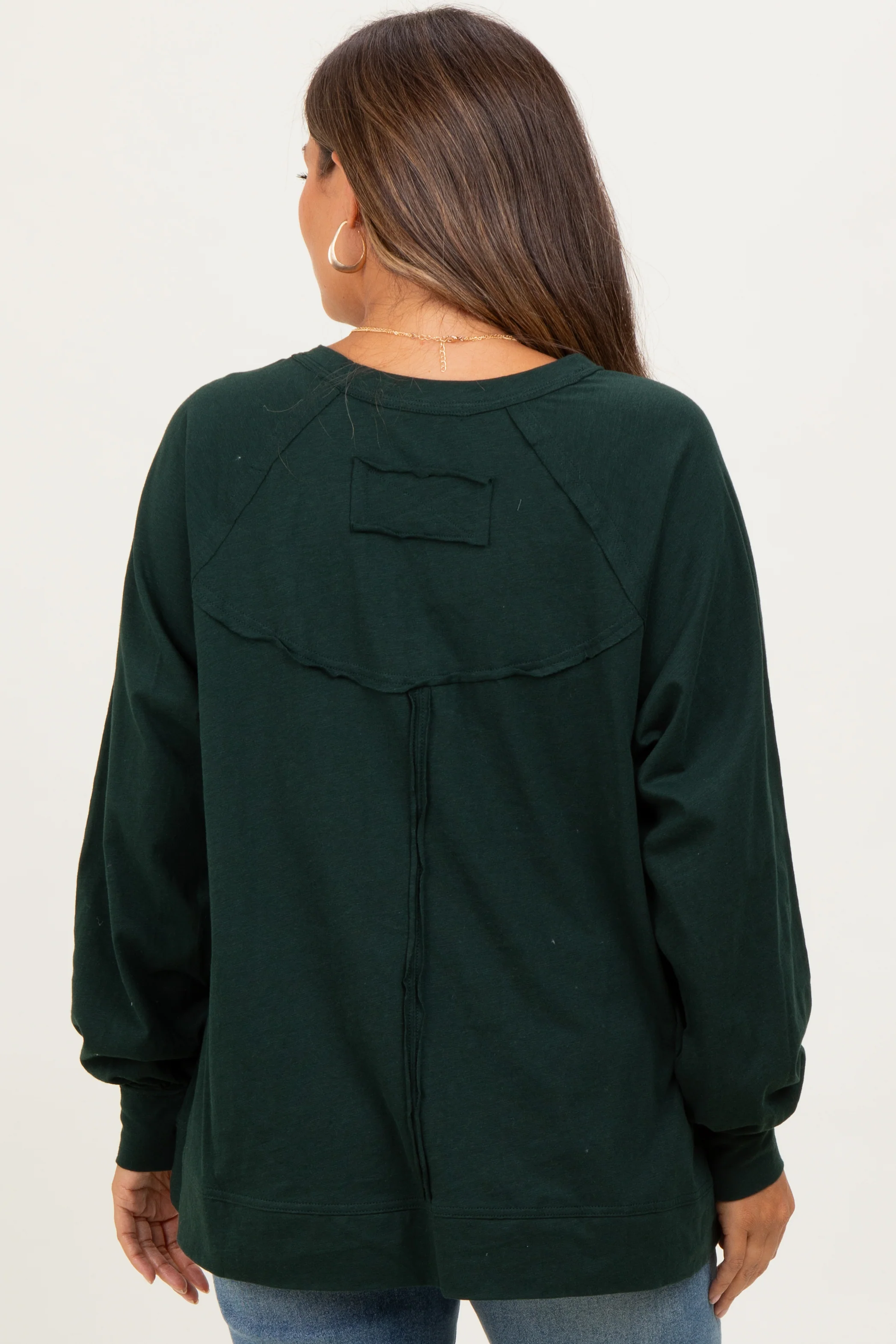 Forest Green Oversized Cotton Slub Long Sleeve Maternity Top - Image 4