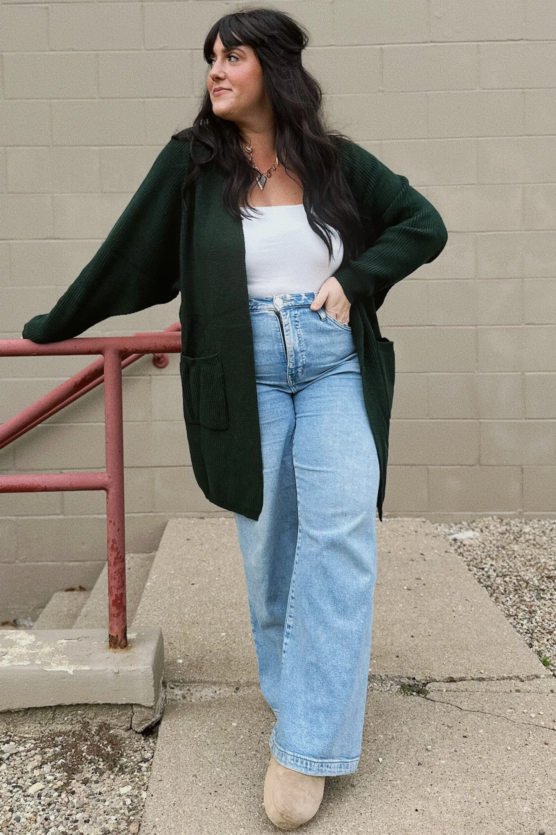 Forest Green Pocketed Knit Cardigan - Image 6