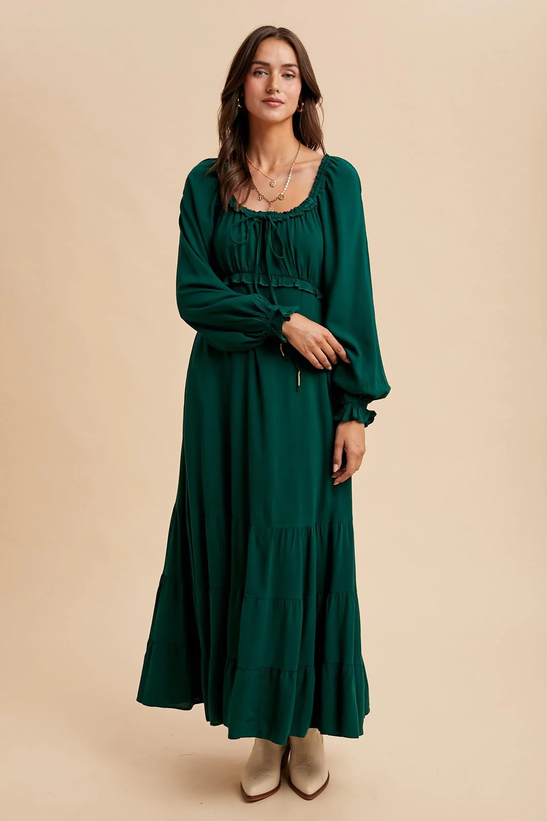 Forest Green Ruffled Fit And Flare Maxi Dress - Image 3