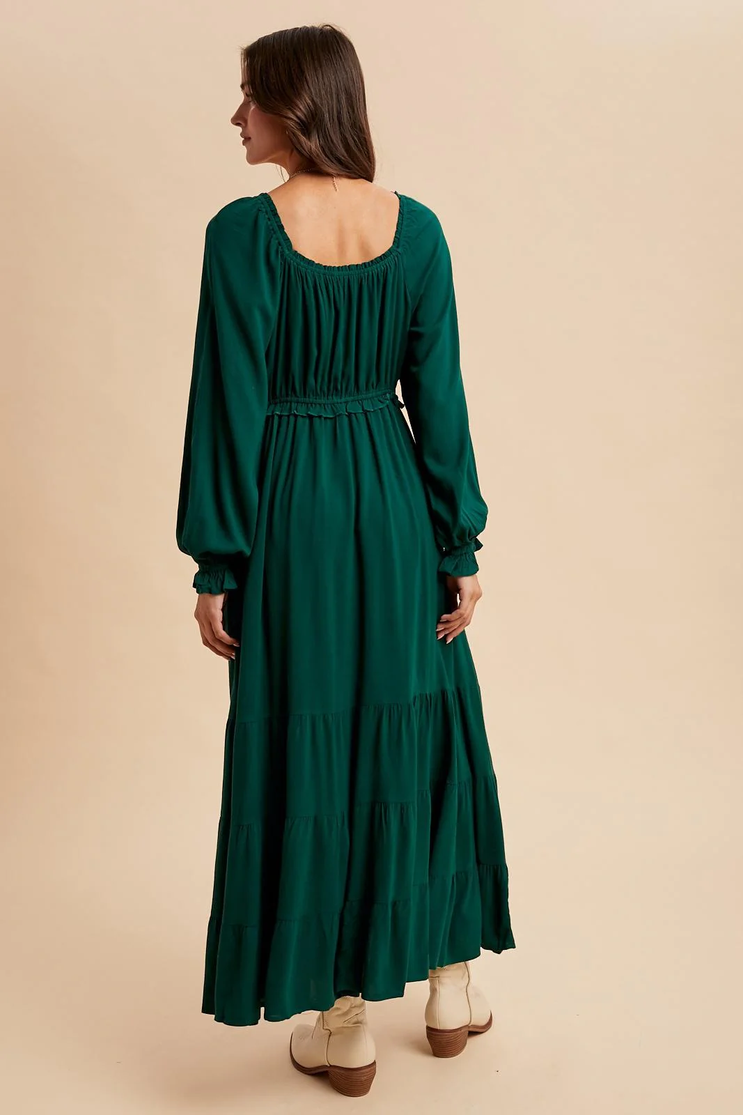 Forest Green Ruffled Fit And Flare Maxi Dress - Image 5